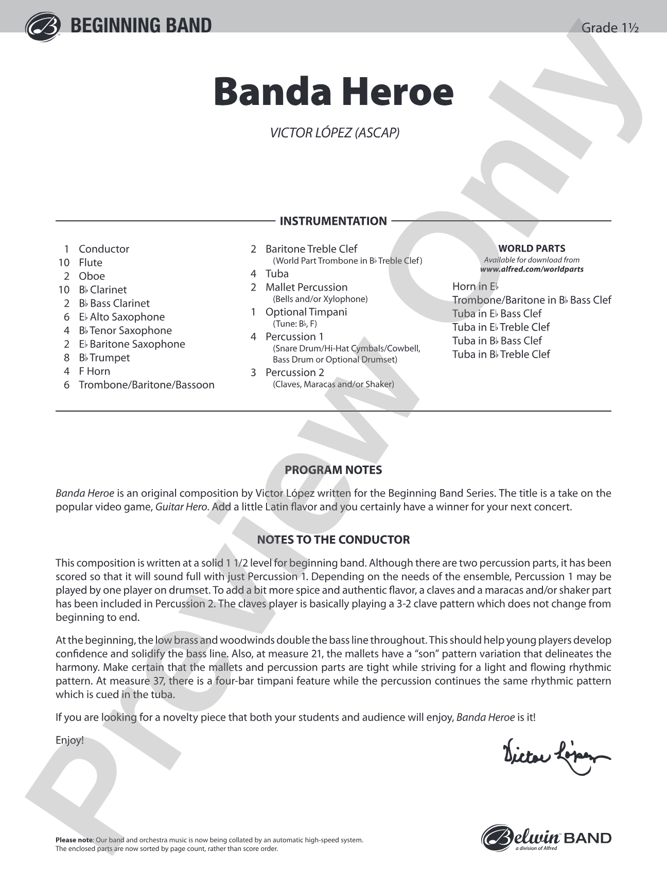 Banda Heroe: Concert Band Conductor Score & Parts