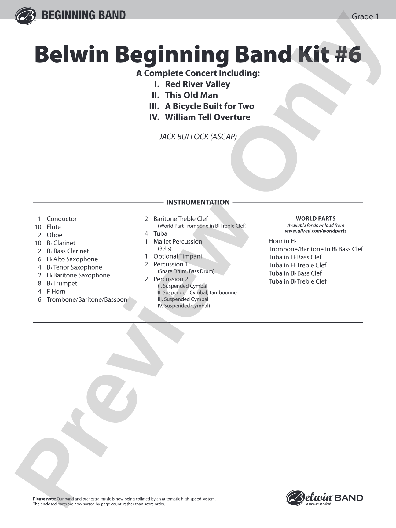 Belwin Beginning Band Kit #6: Concert Band Conductor Score & Parts