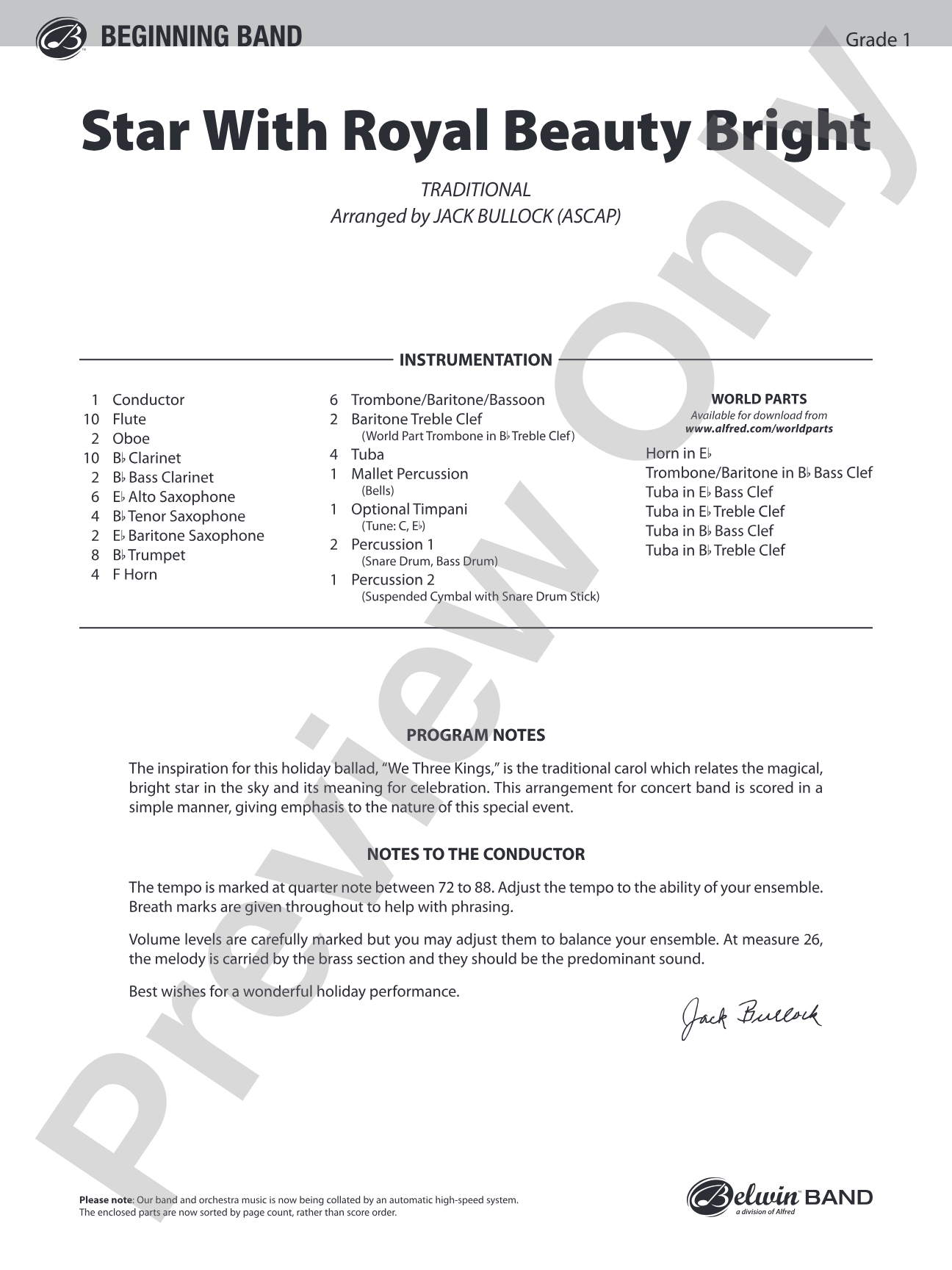 Star with Royal Beauty Bright: Concert Band Conductor Score & Parts
