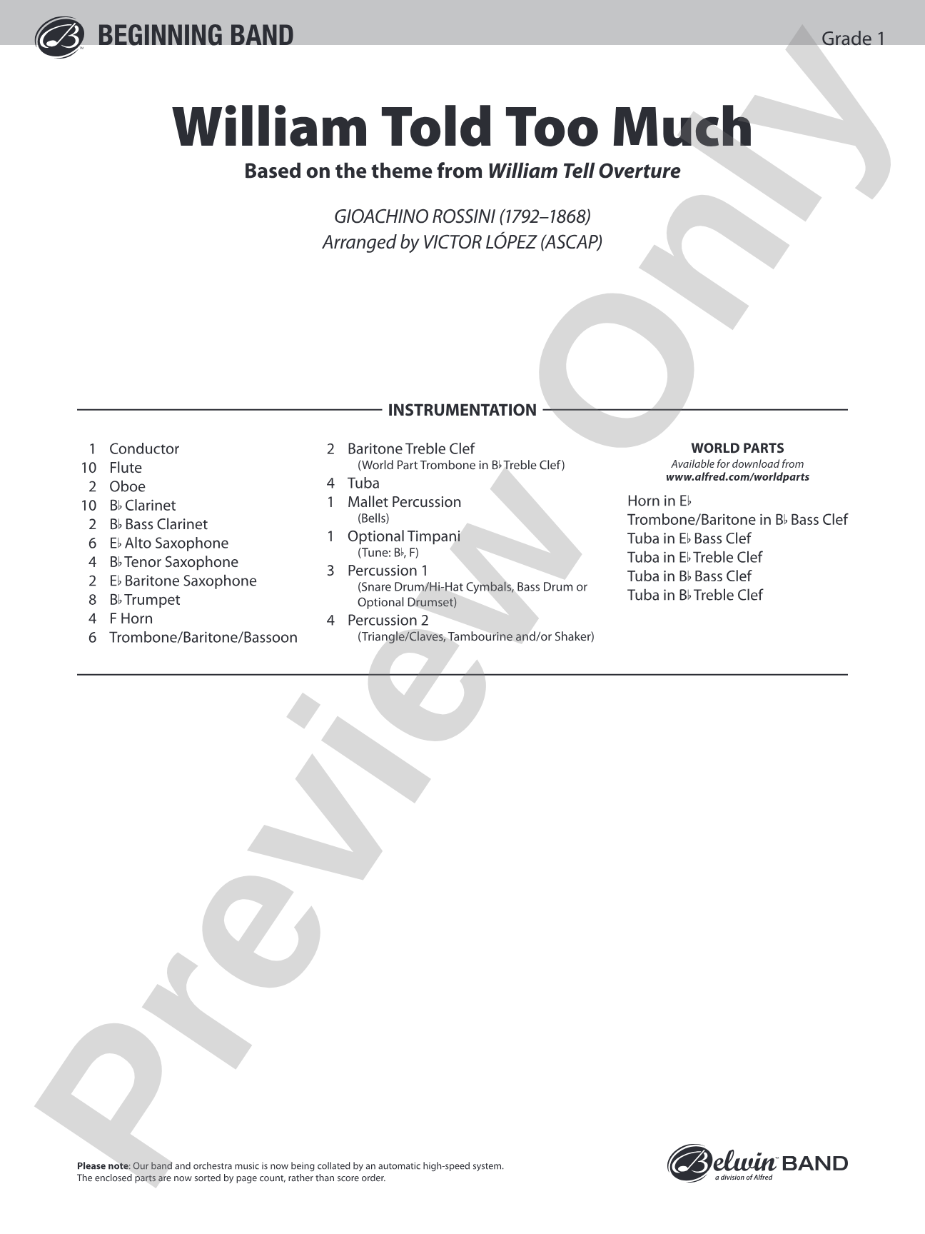 William Told Too Much: Concert Band Conductor Score & Parts