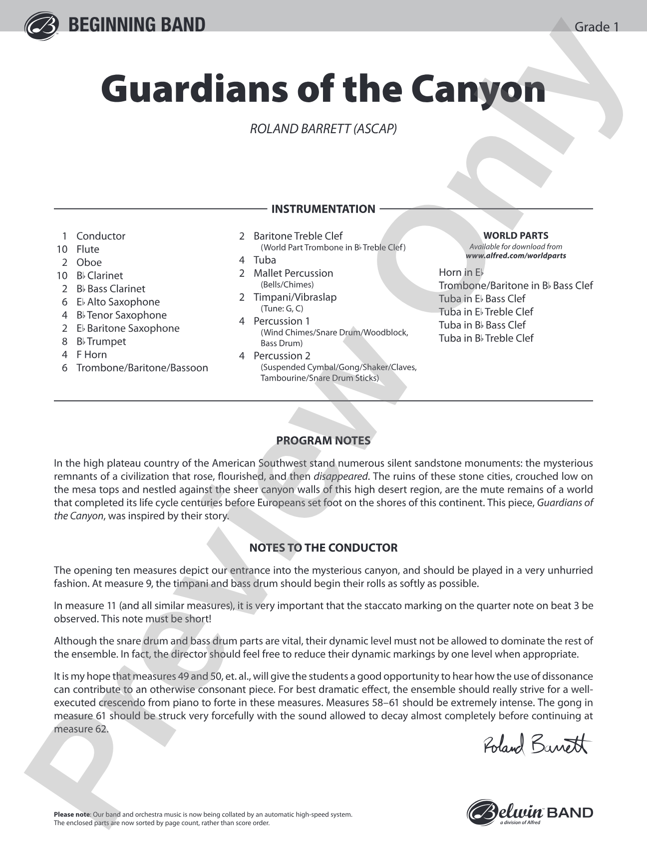 Guardians of the Canyon: Concert Band Conductor Score & Parts