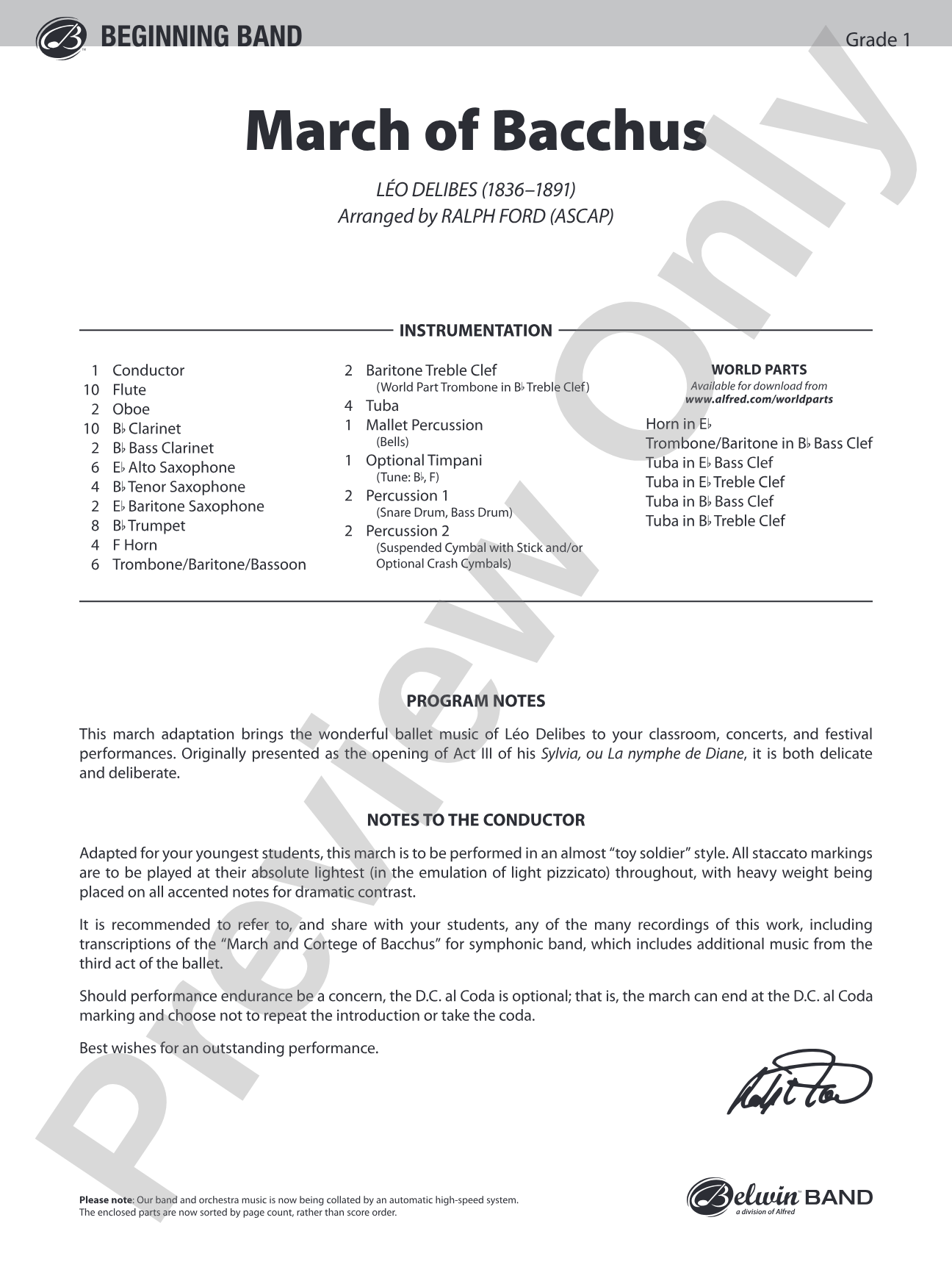 March of Bacchus: Concert Band Conductor Score & Parts