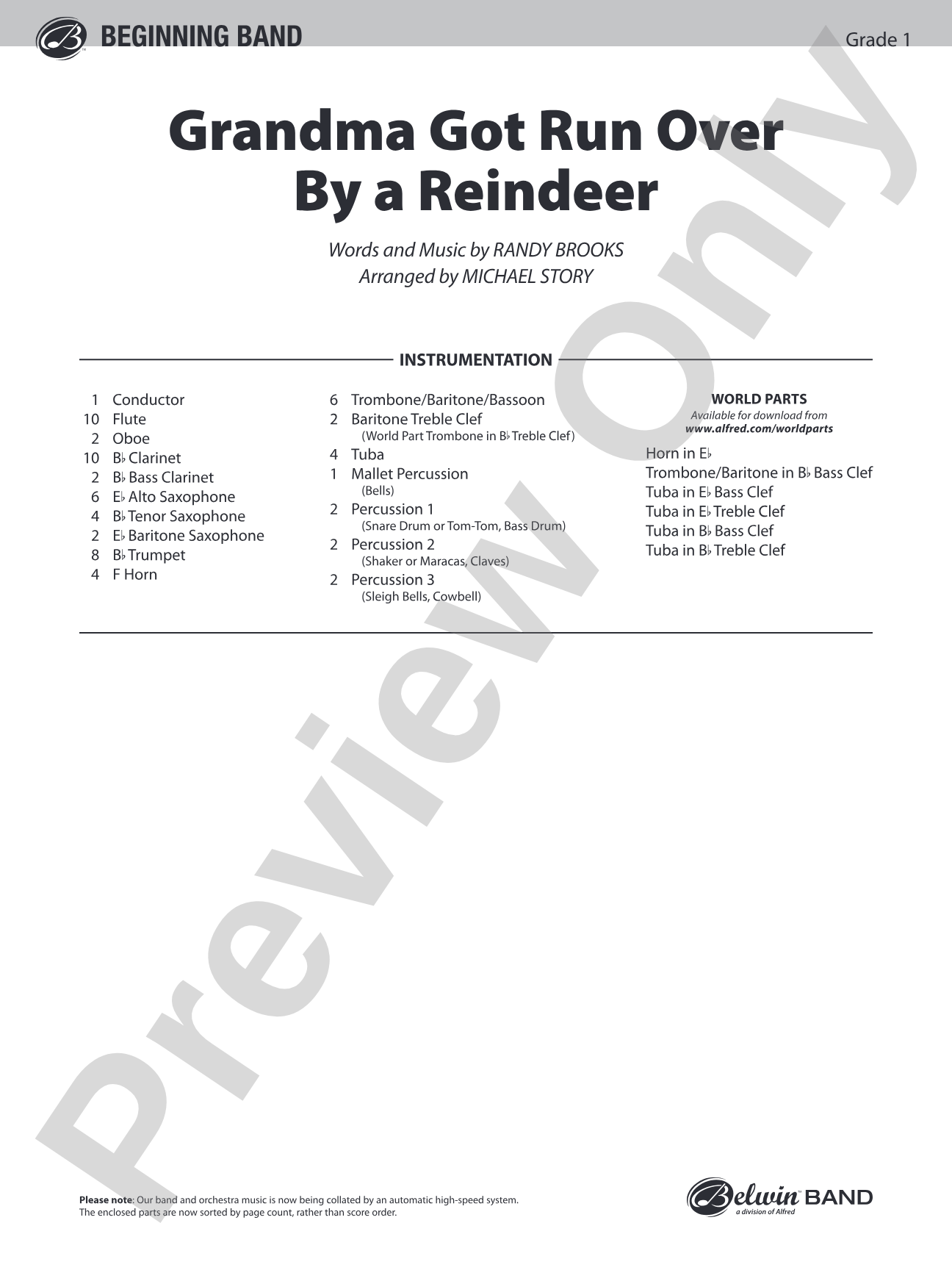 Grandma Got Run Over by a Reindeer: Concert Band Conductor Score & Parts