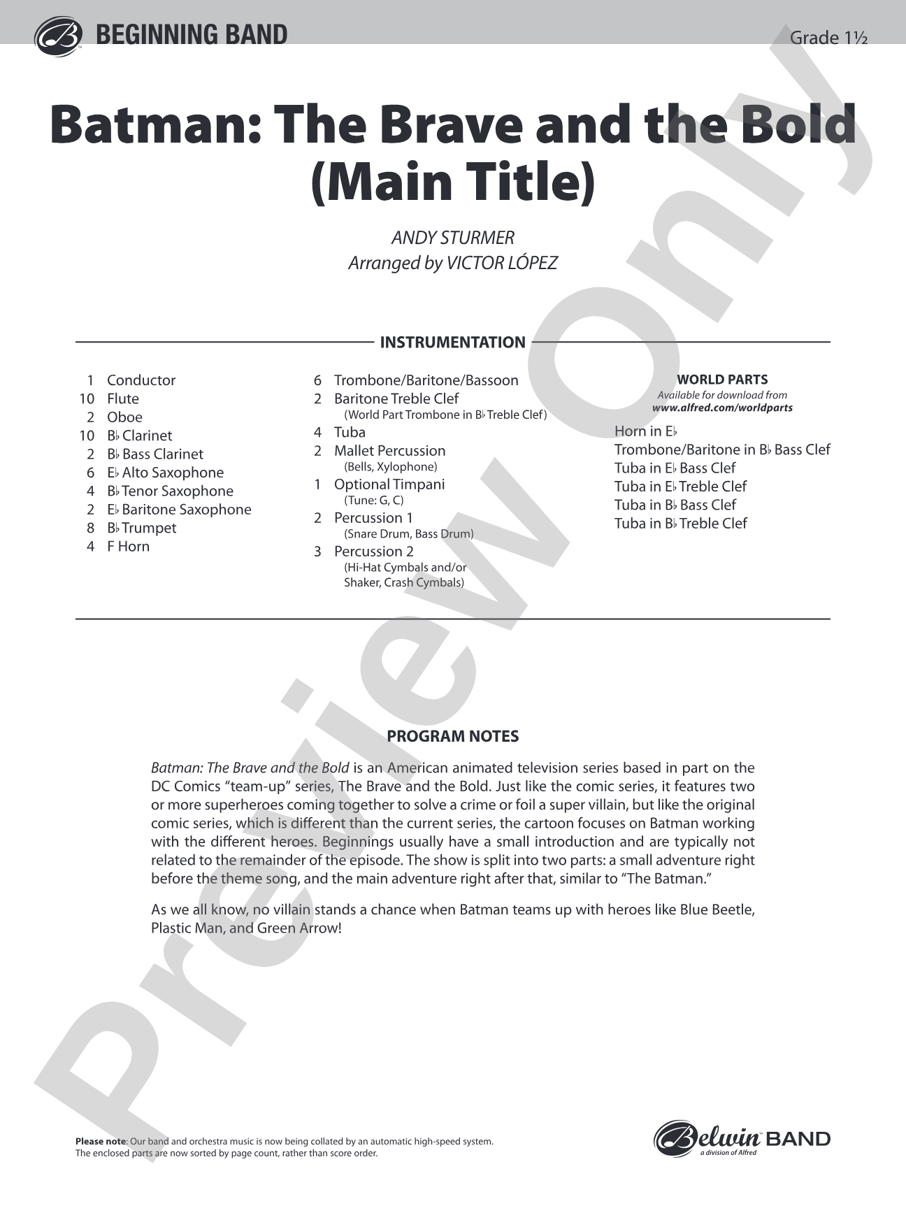 Batman: The Brave and the Bold (Main Title): Concert Band Conductor Score & Parts
