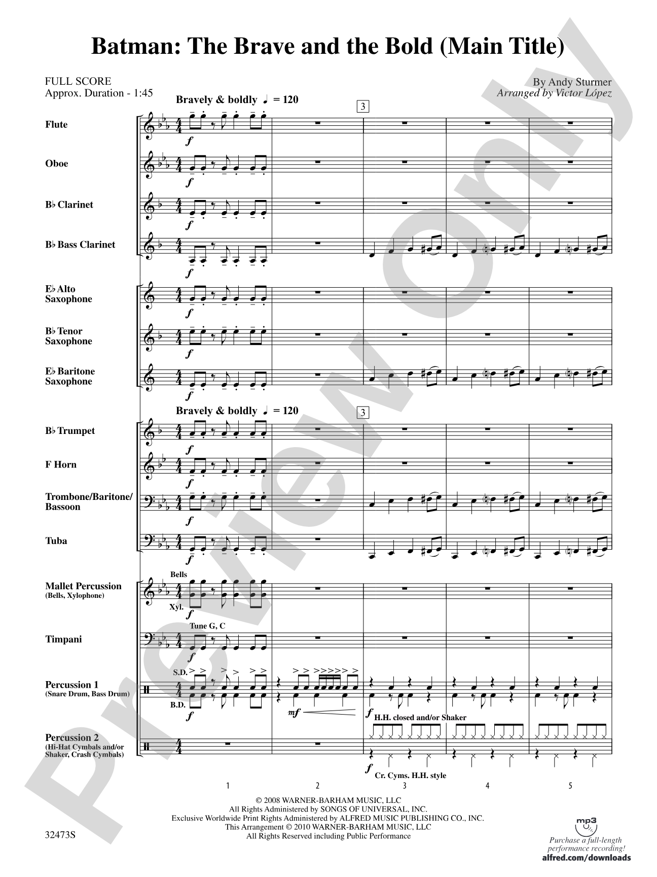 Batman: The Brave and the Bold (Main Title): Concert Band Conductor Score & Parts