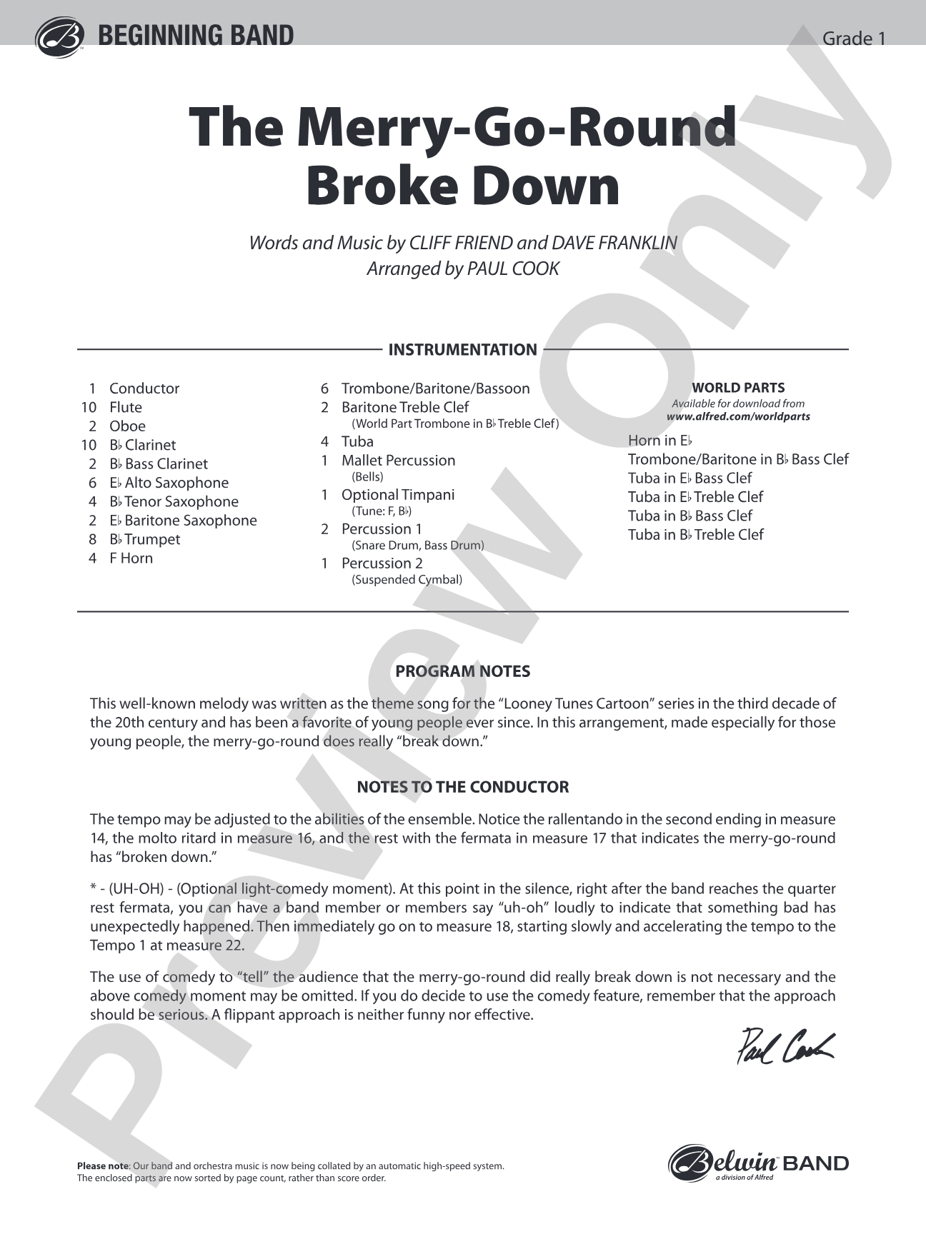 The Merry-Go-Round Broke Down: Concert Band Conductor Score & Parts