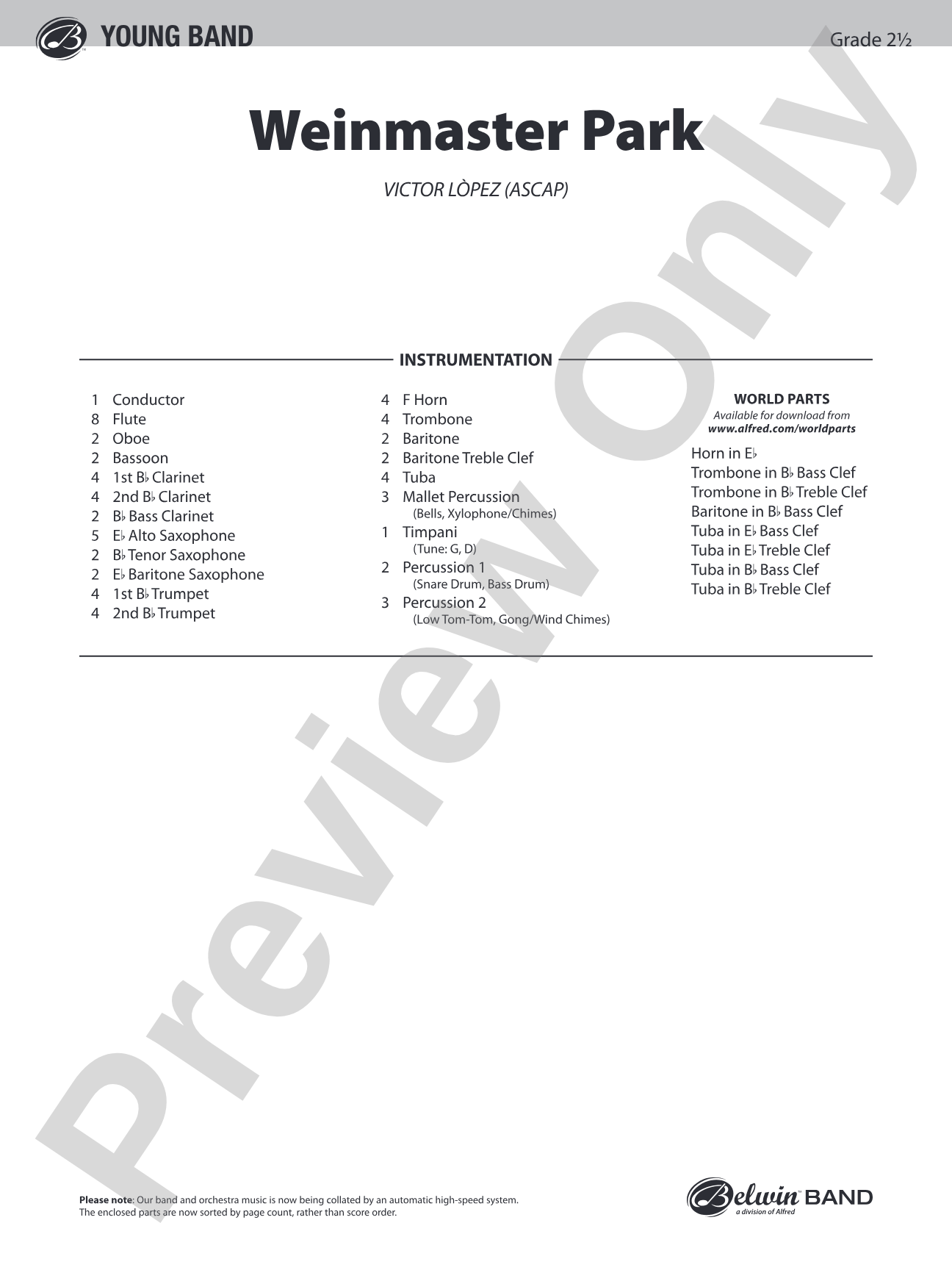 Weinmaster Park: Concert Band Conductor Score & Parts