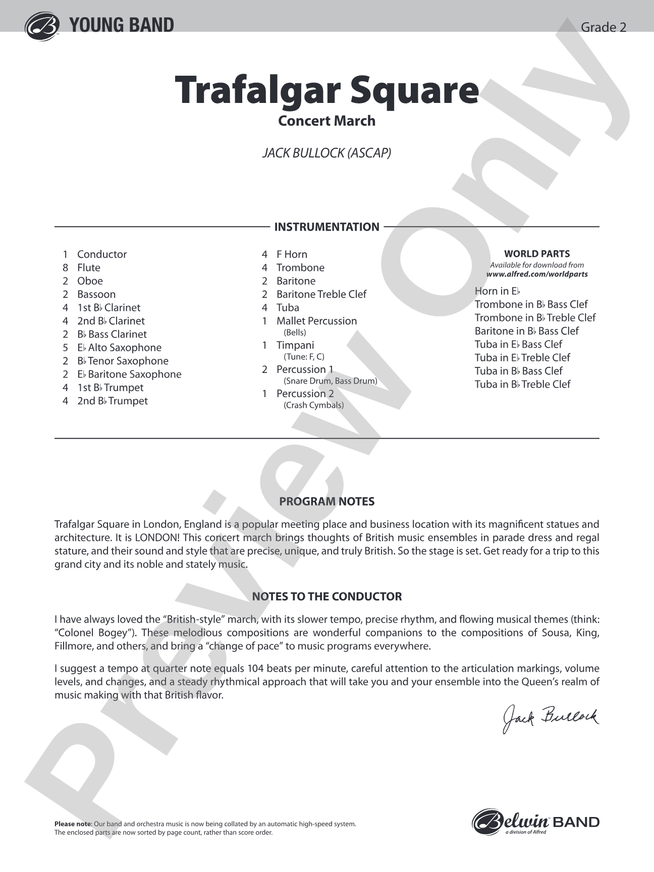 Trafalgar Square: Concert Band Conductor Score & Parts