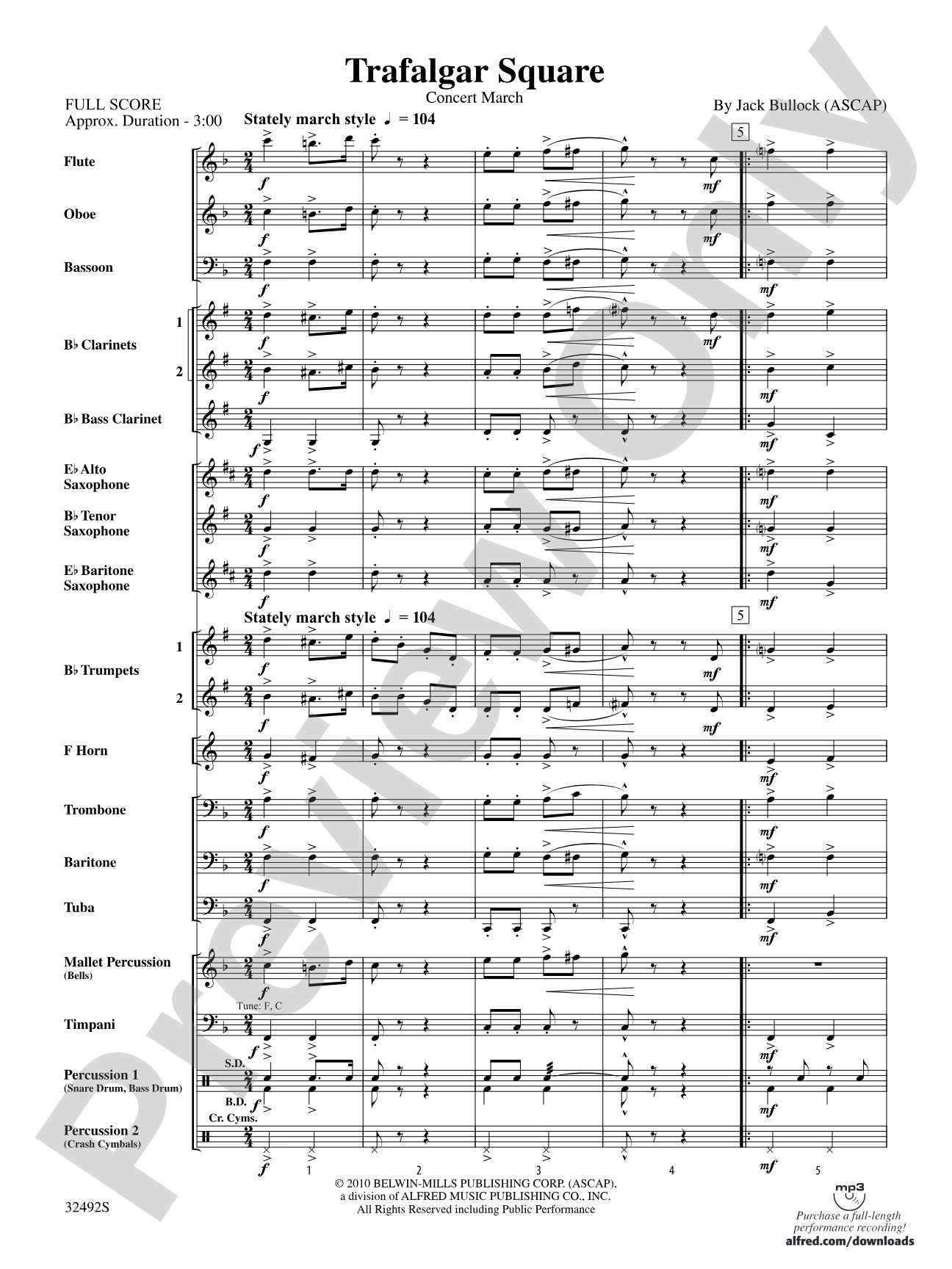 Trafalgar Square: Concert Band Conductor Score & Parts