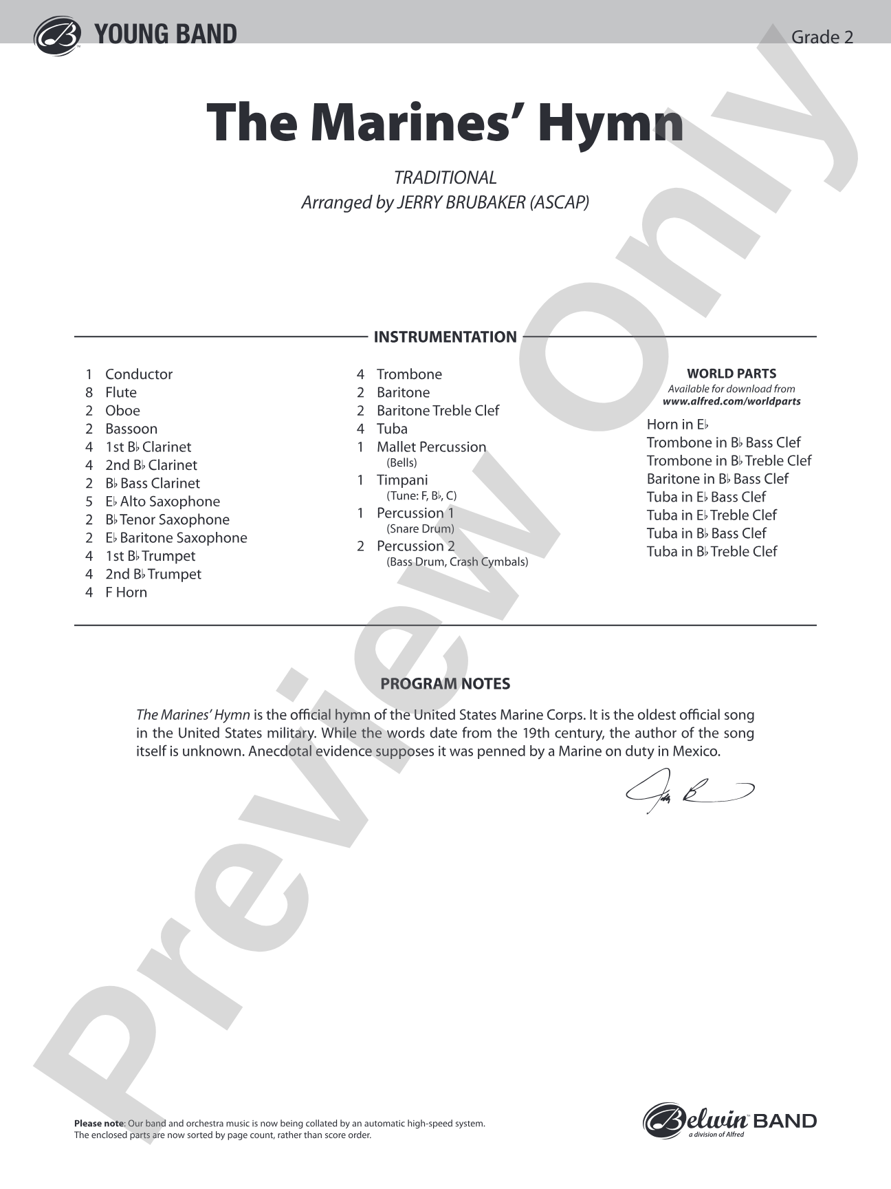 The Marines' Hymn: Concert Band Conductor Score & Parts