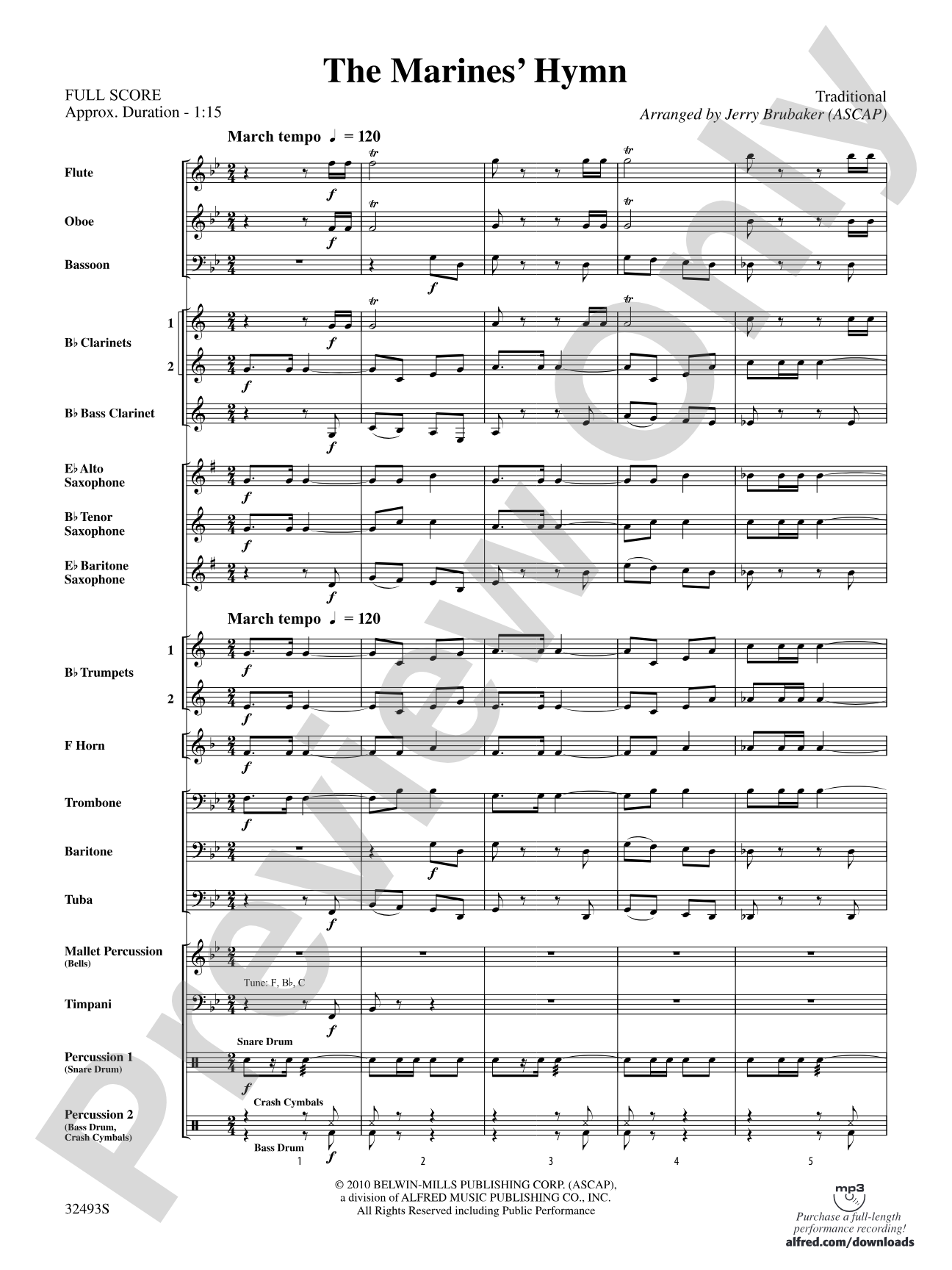The Marines' Hymn: Concert Band Conductor Score & Parts