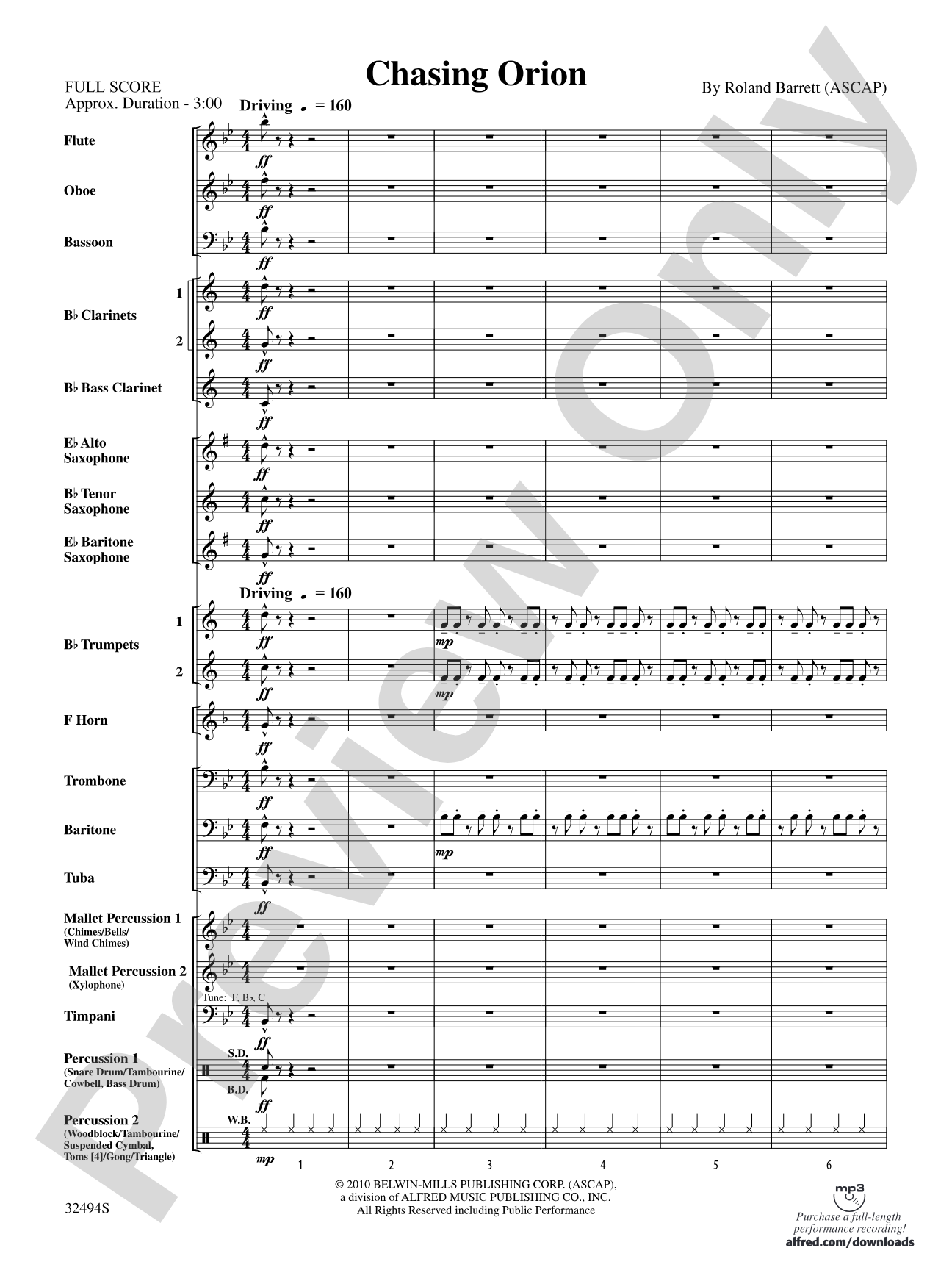 Chasing Orion: Concert Band Conductor Score & Parts