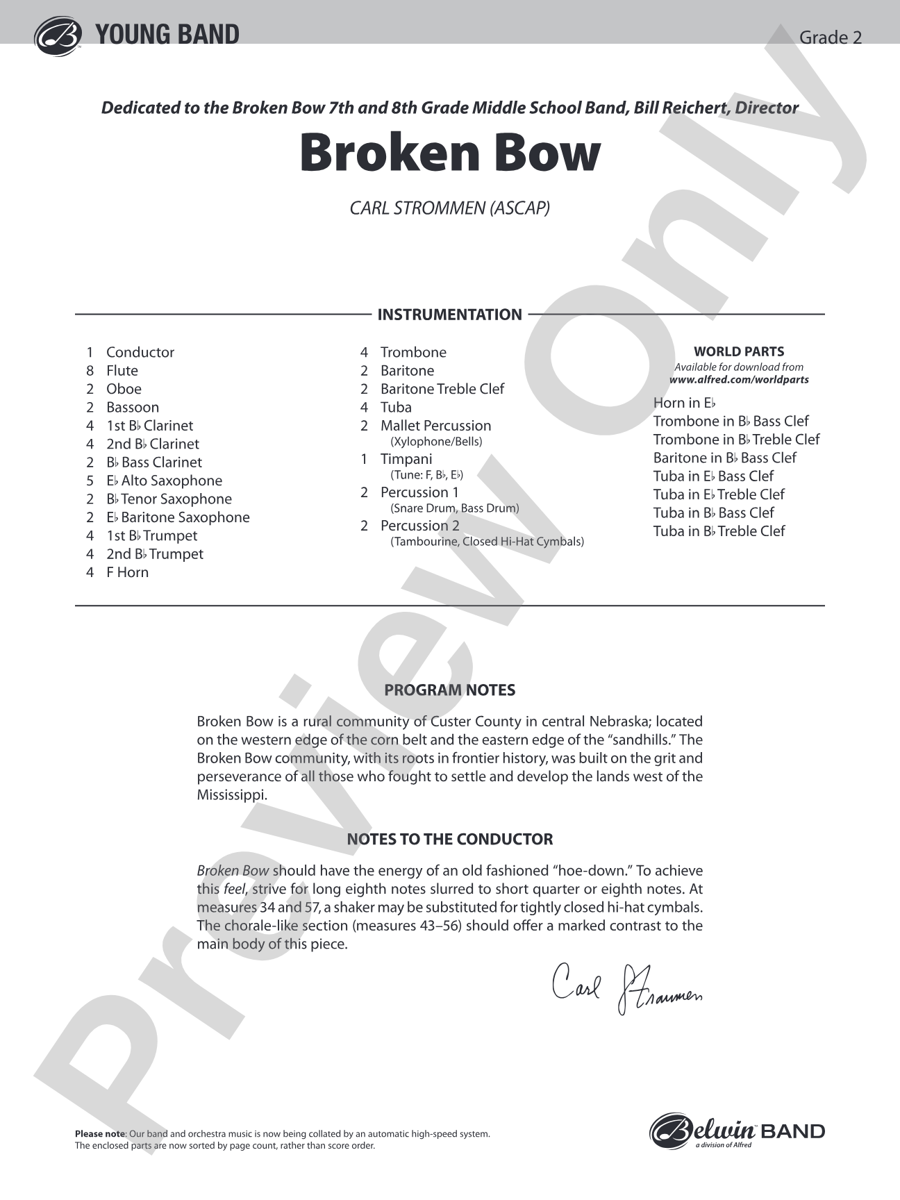 Broken Bow: Concert Band Conductor Score & Parts