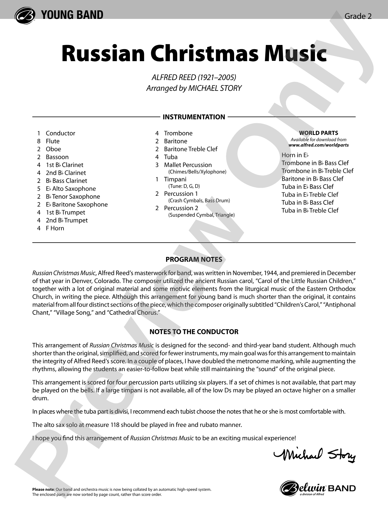 Russian Christmas Music: Concert Band Conductor Score & Parts