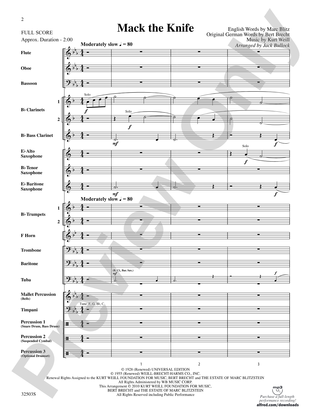 Mack the Knife: Concert Band Conductor Score & Parts