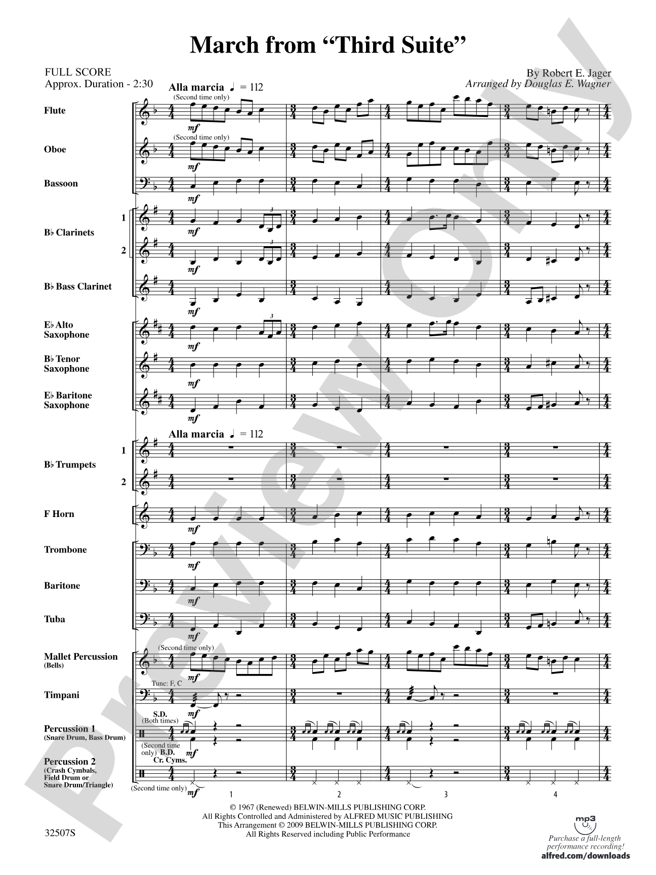 March from "Third Suite": Concert Band Conductor Score & Parts