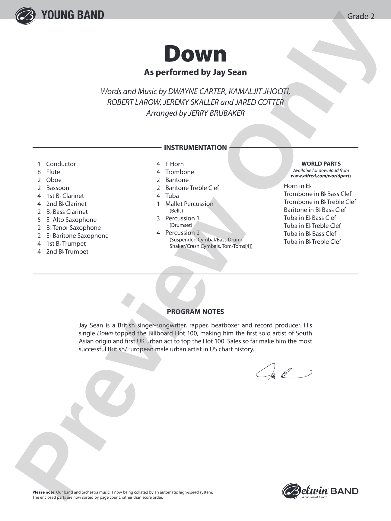 Down: Concert Band Conductor Score & Parts
