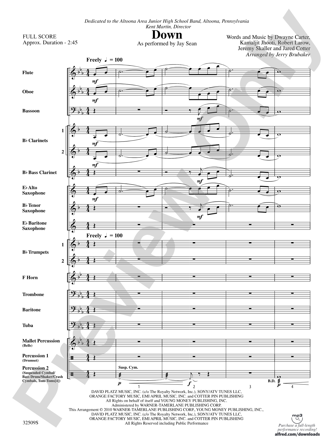 Down: Concert Band Conductor Score & Parts