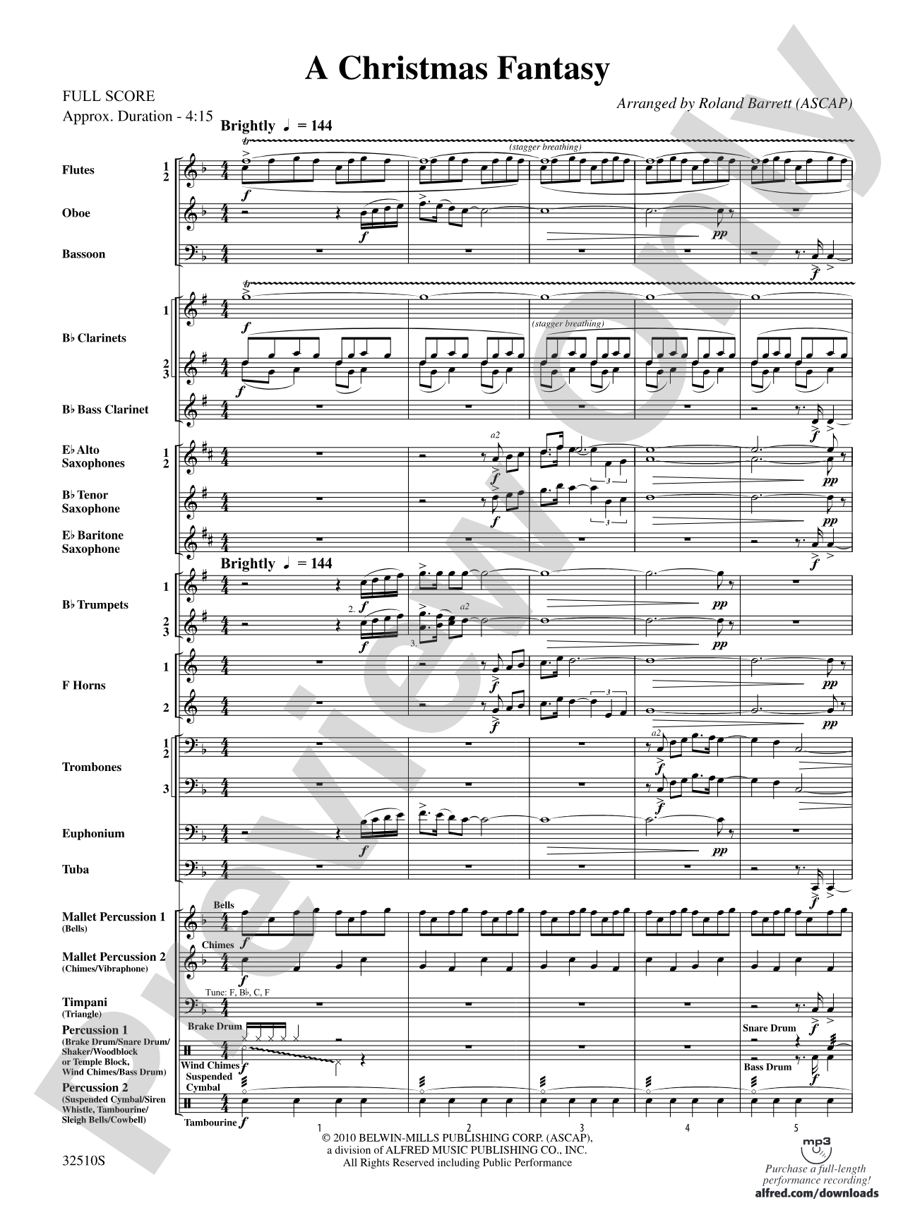 A Christmas Fantasy: Concert Band Conductor Score & Parts