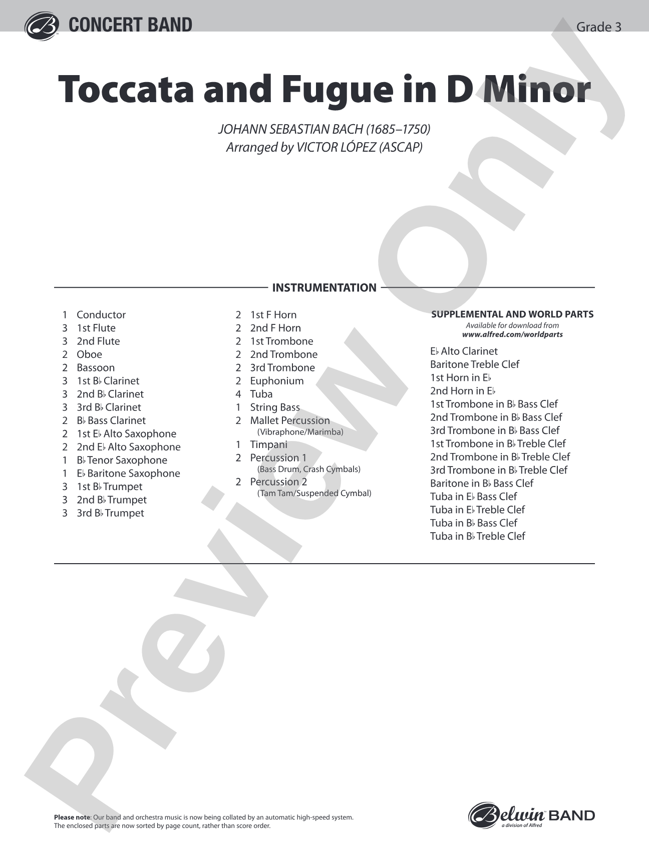 Toccata and Fugue in D Minor: Concert Band Conductor Score & Parts