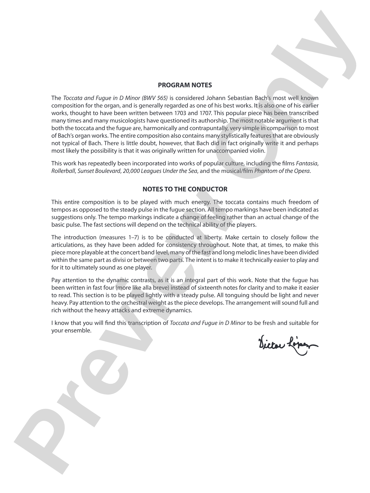 Toccata and Fugue in D Minor: Concert Band Conductor Score & Parts