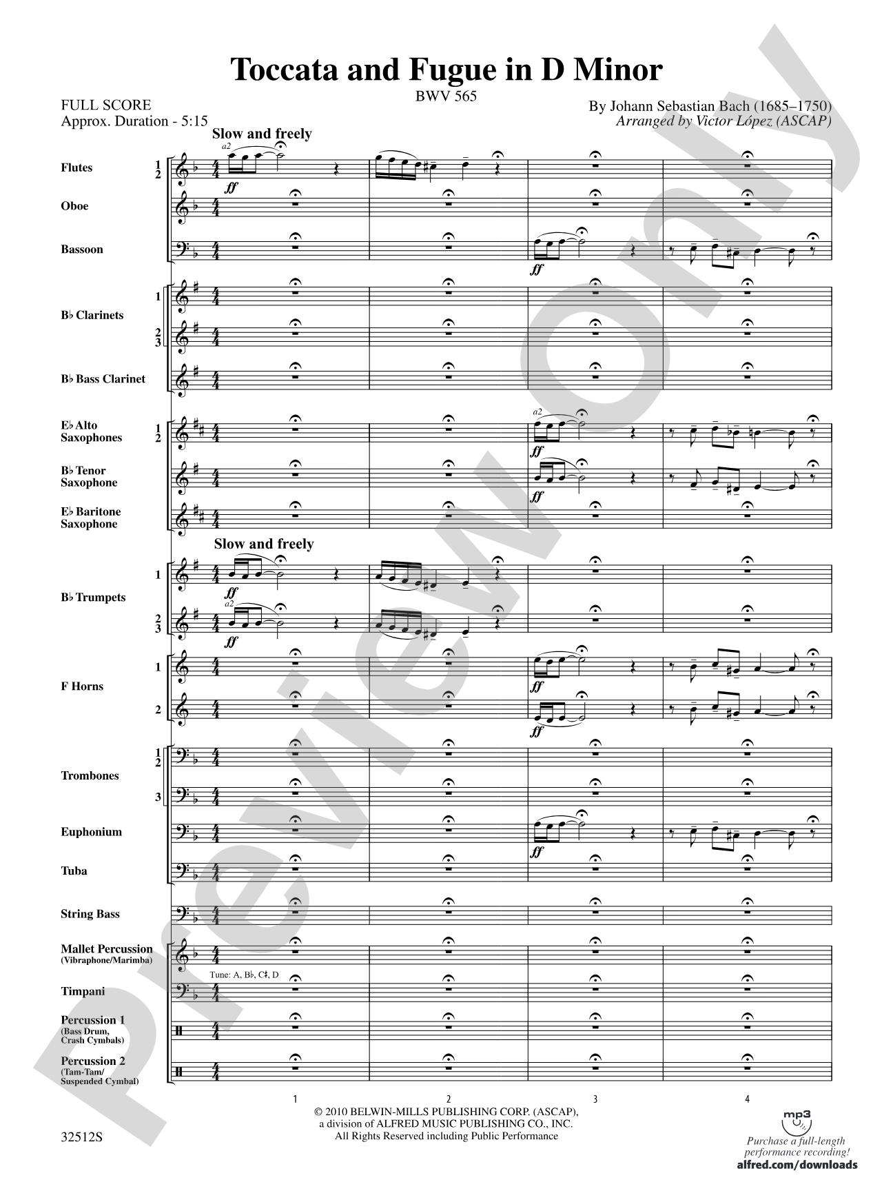 Toccata and Fugue in D Minor: Concert Band Conductor Score & Parts