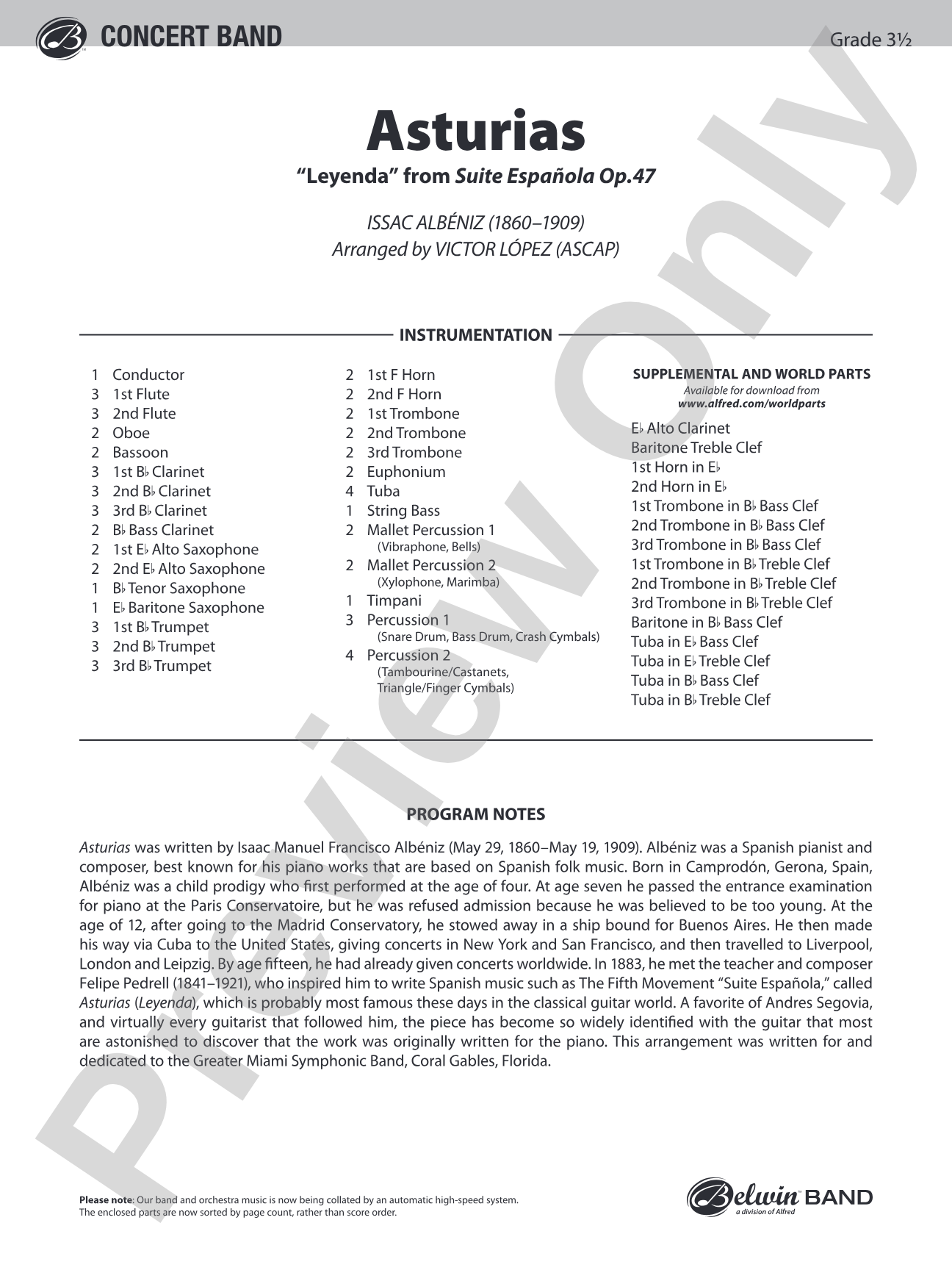 Asturias: Concert Band Conductor Score & Parts