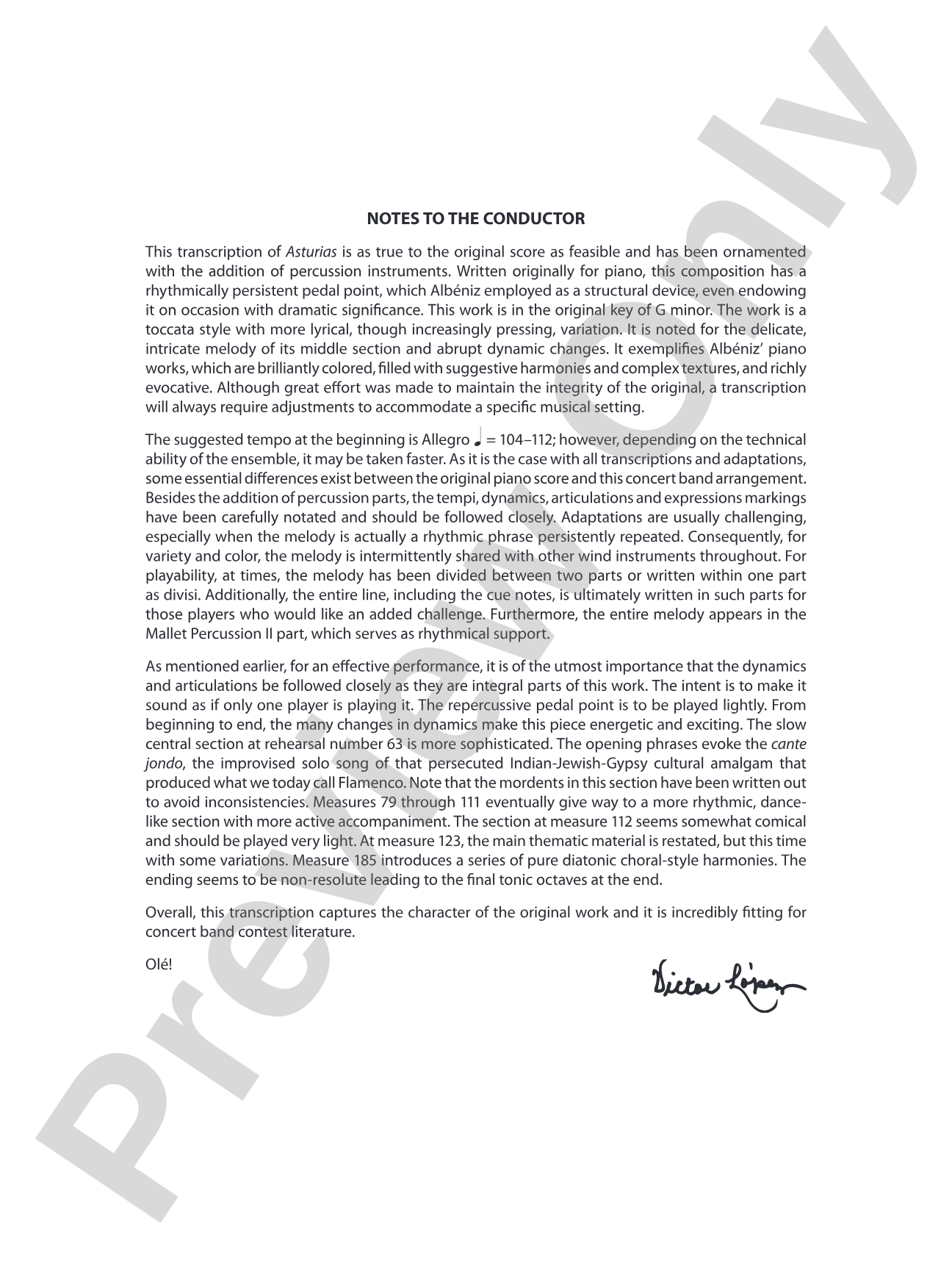 Asturias: Concert Band Conductor Score & Parts