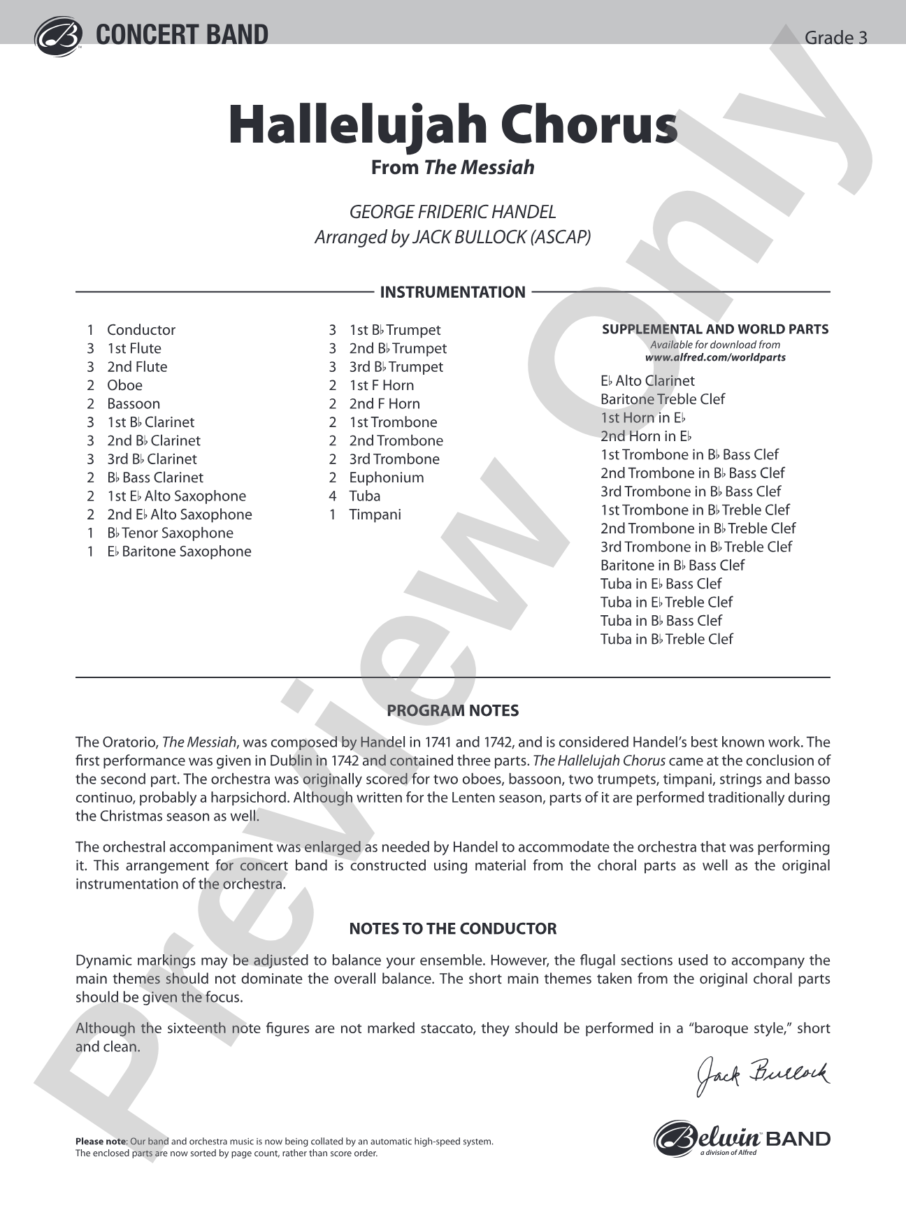 Hallelujah Chorus (From The Messiah): Concert Band Conductor Score & Parts