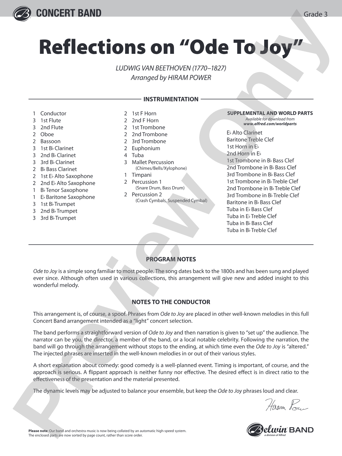 Reflections on "Ode to Joy": Concert Band Conductor Score & Parts