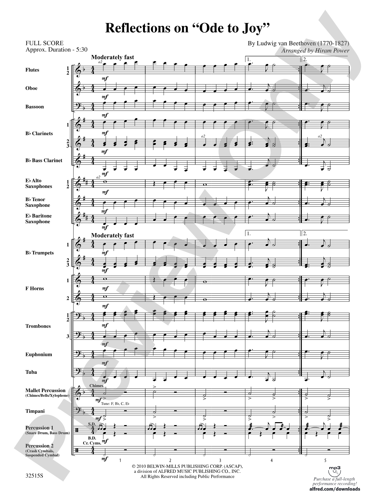 Reflections on "Ode to Joy": Concert Band Conductor Score & Parts
