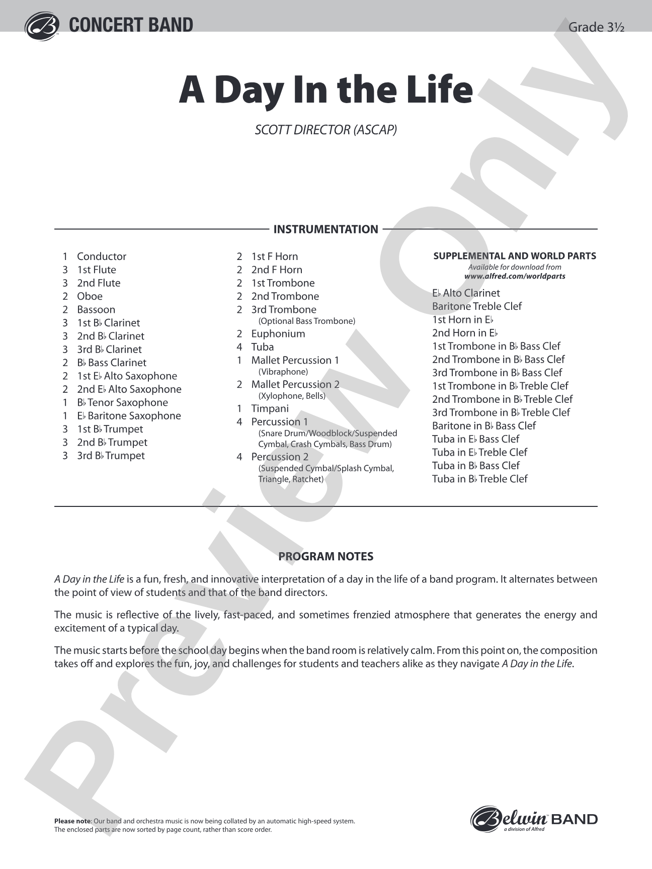 A Day in the Life: Concert Band Conductor Score & Parts