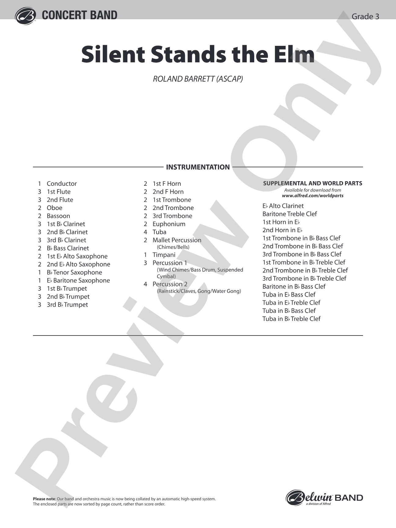 Silent Stands the Elm: Concert Band Conductor Score & Parts