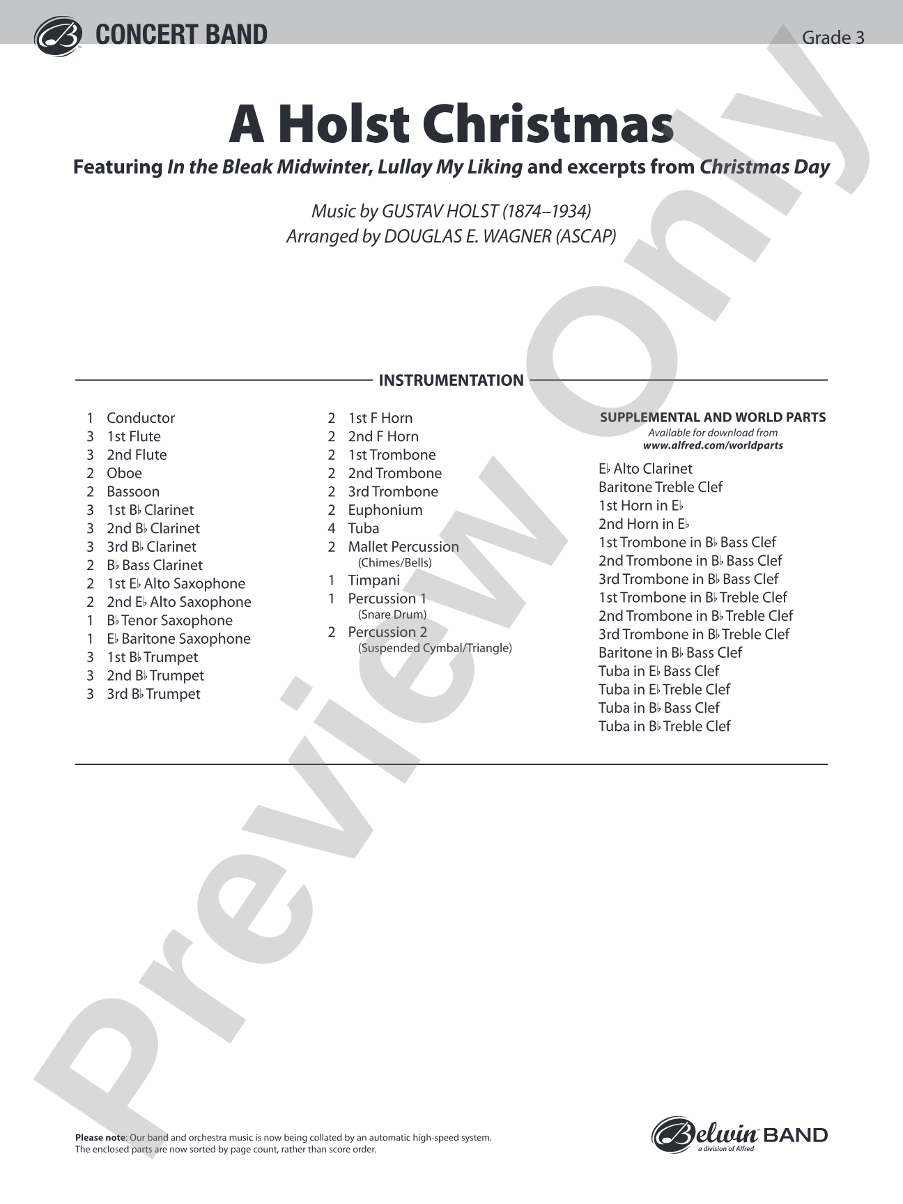 A Holst Christmas: Concert Band Conductor Score & Parts