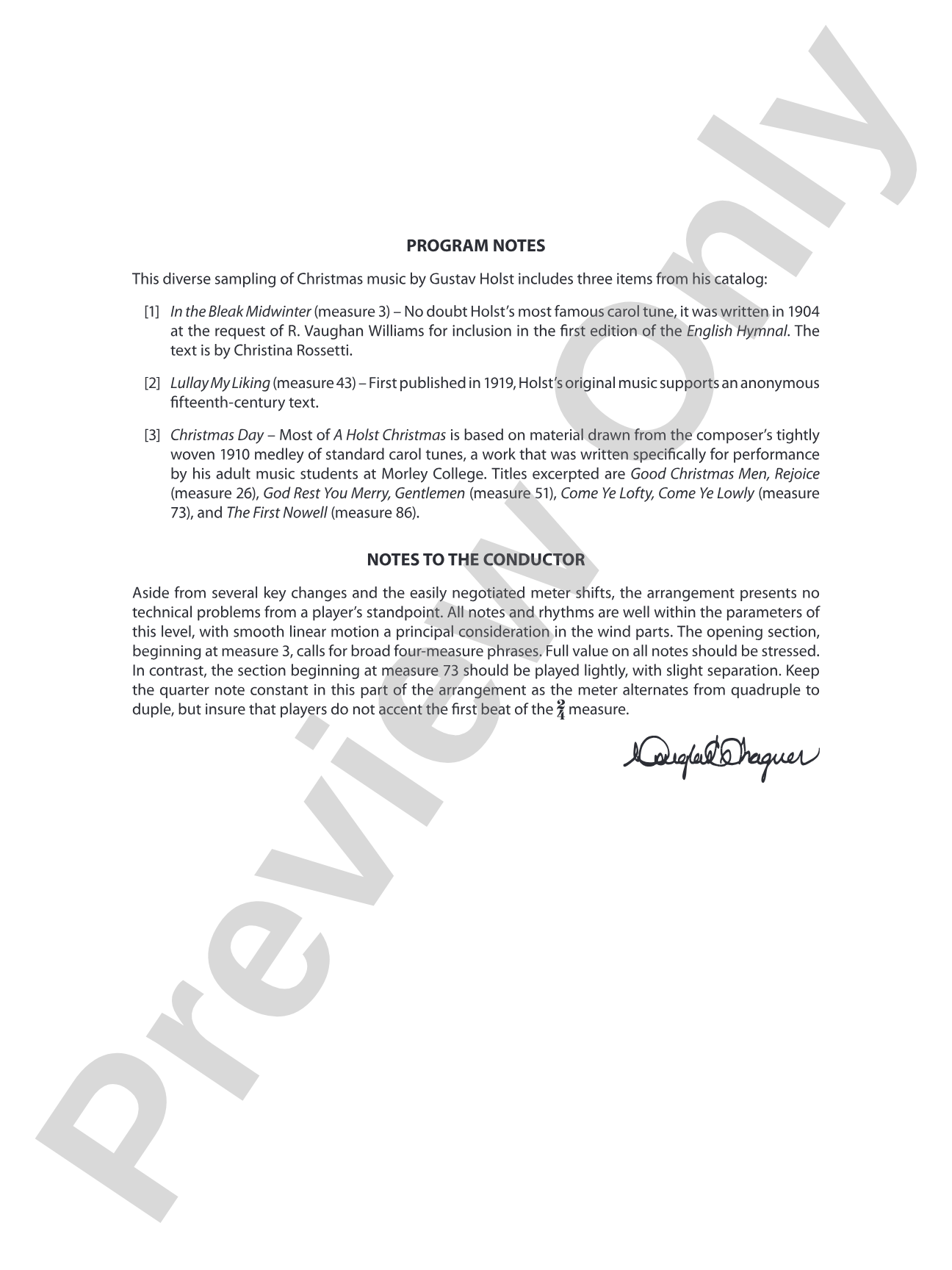 A Holst Christmas: Concert Band Conductor Score & Parts