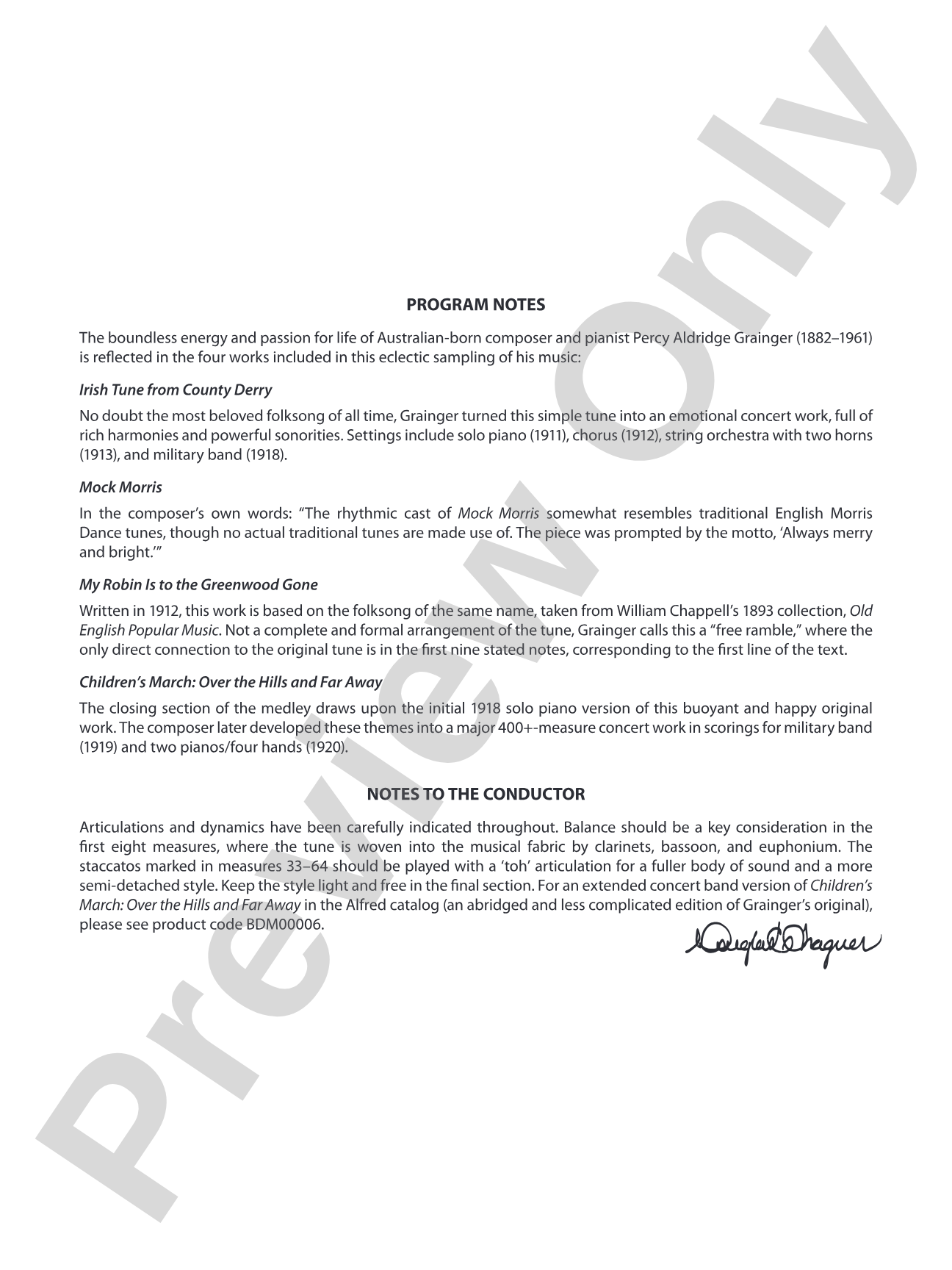 A Percy Grainger Portrait: Concert Band Conductor Score & Parts