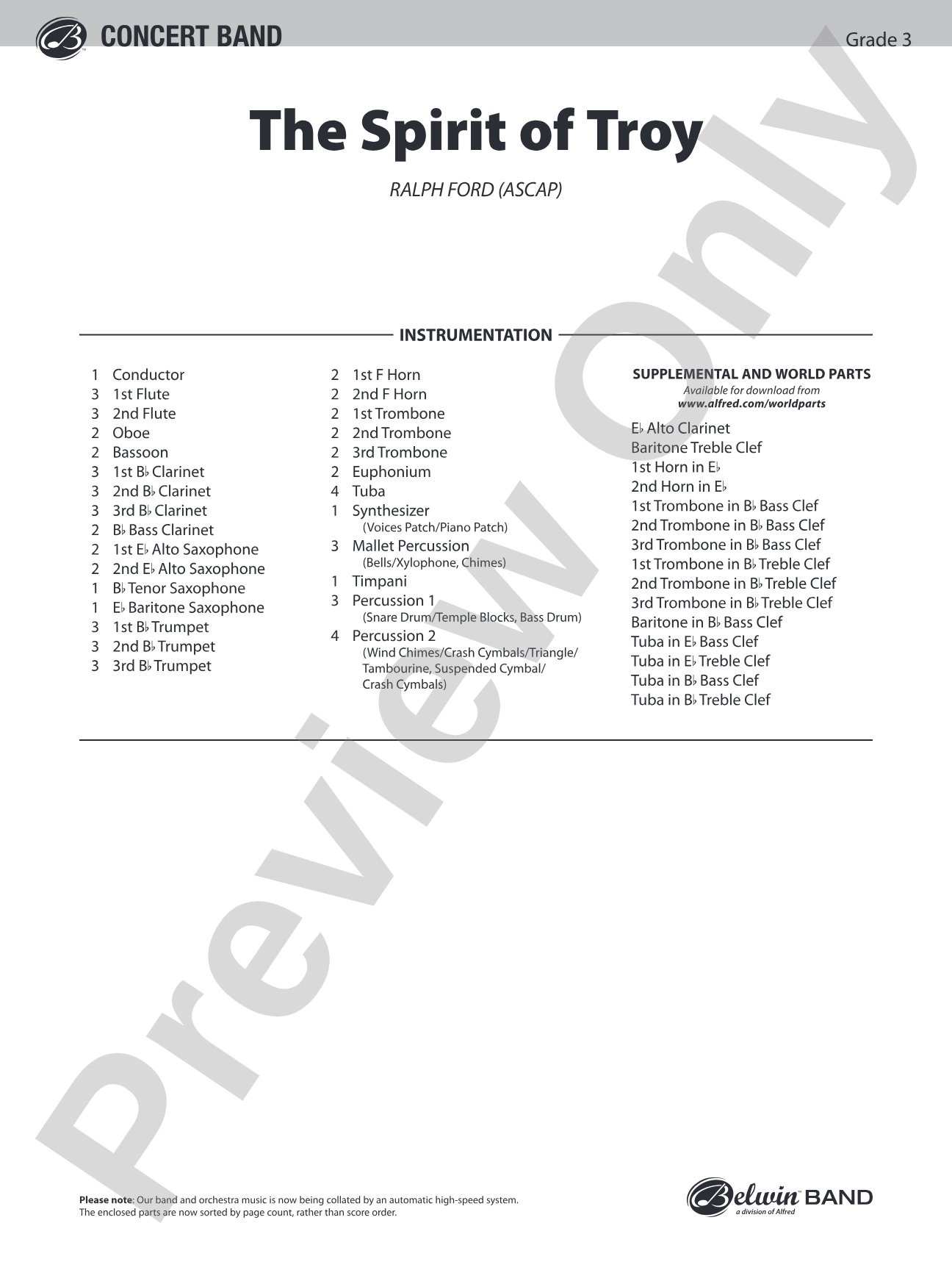 The Spirit of Troy: Concert Band Conductor Score & Parts