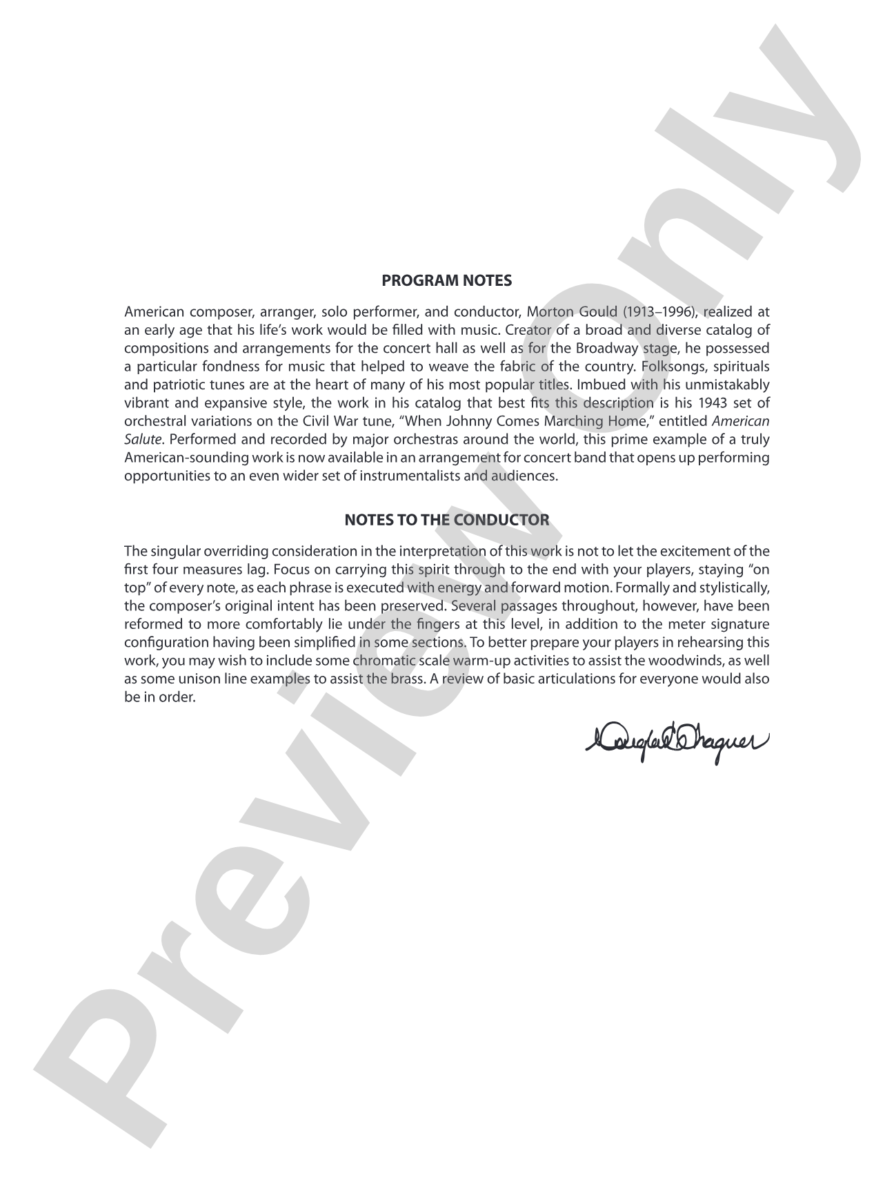 American Salute: Concert Band Conductor Score & Parts