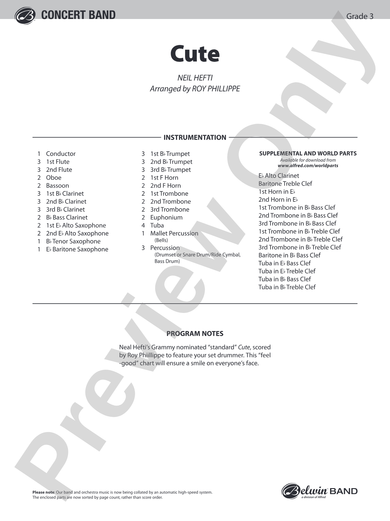 Cute: Concert Band Conductor Score & Parts