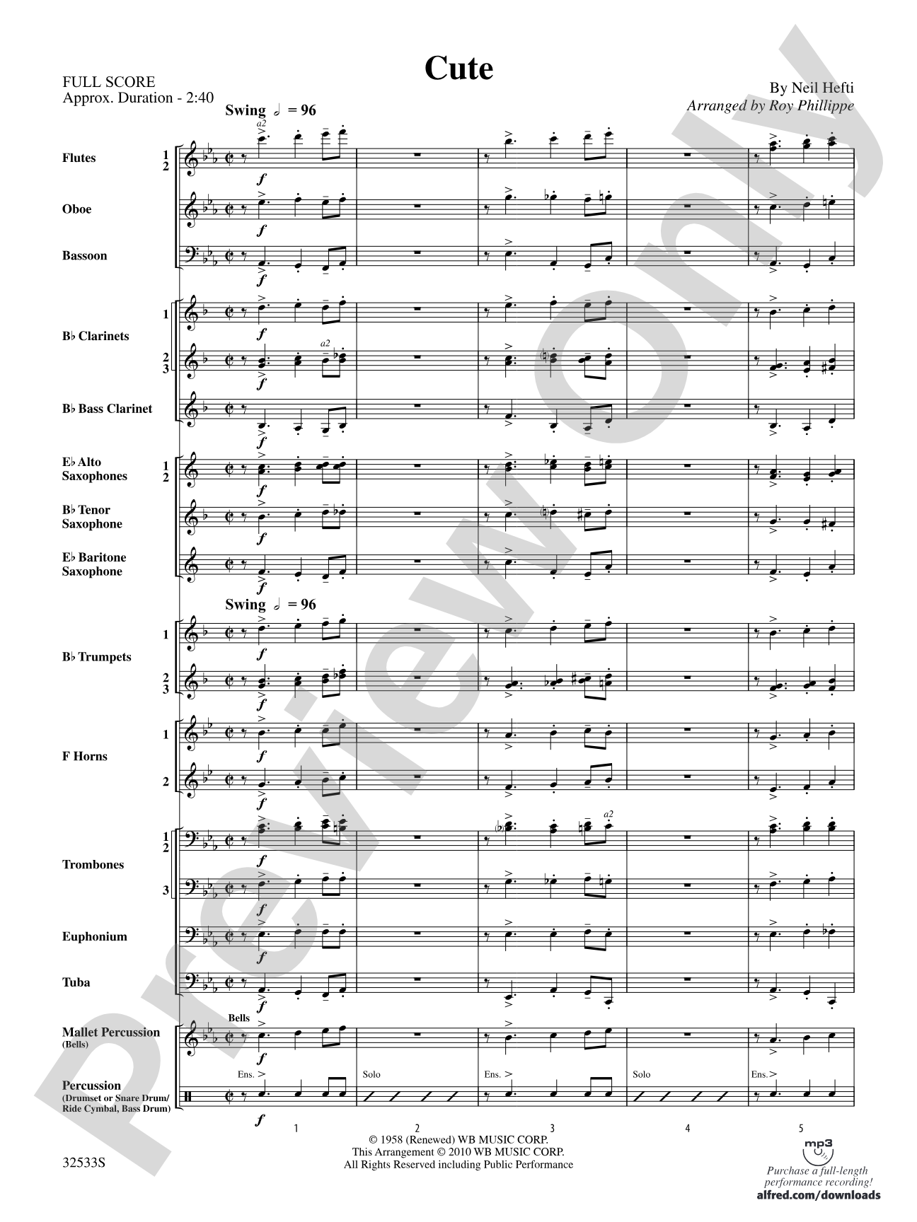 Cute: Concert Band Conductor Score & Parts