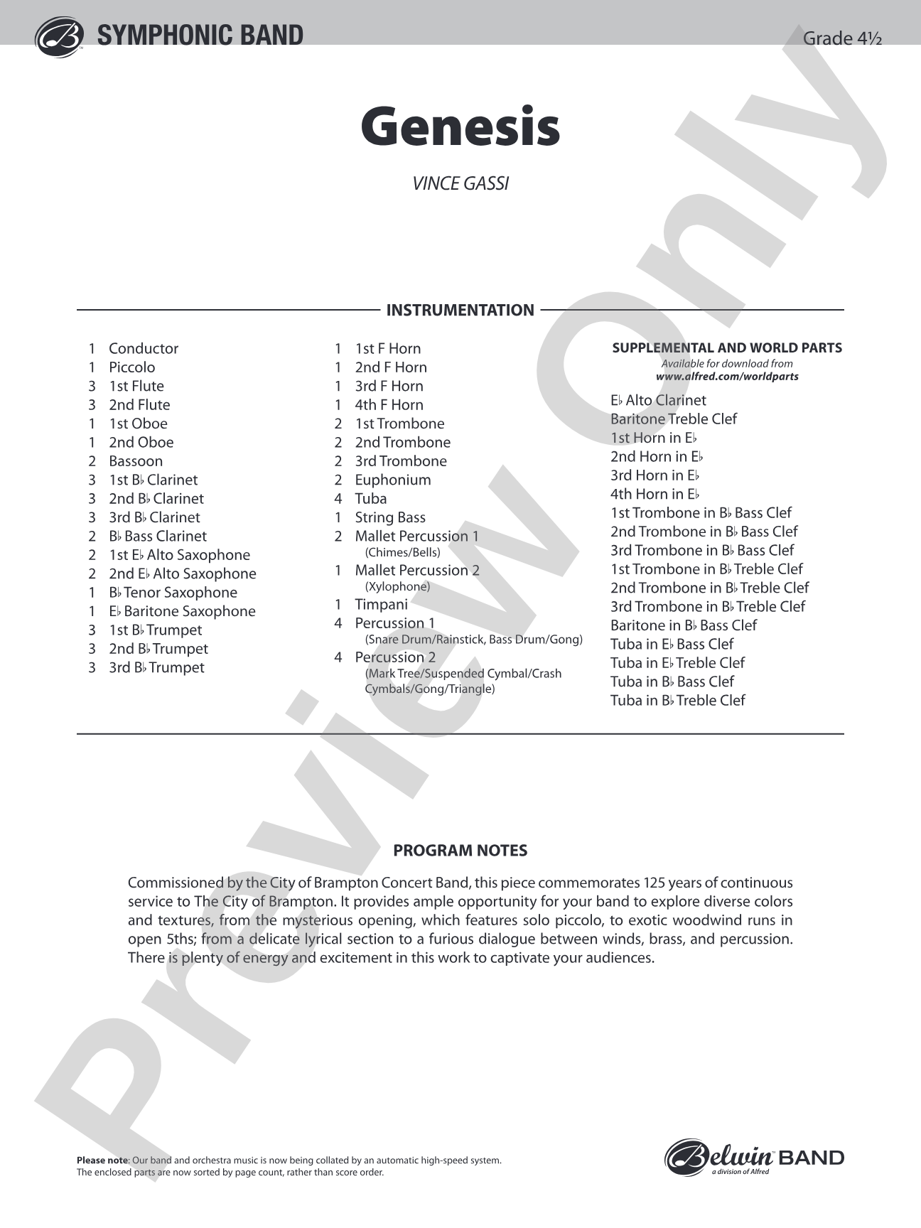 Genesis: Concert Band Conductor Score & Parts
