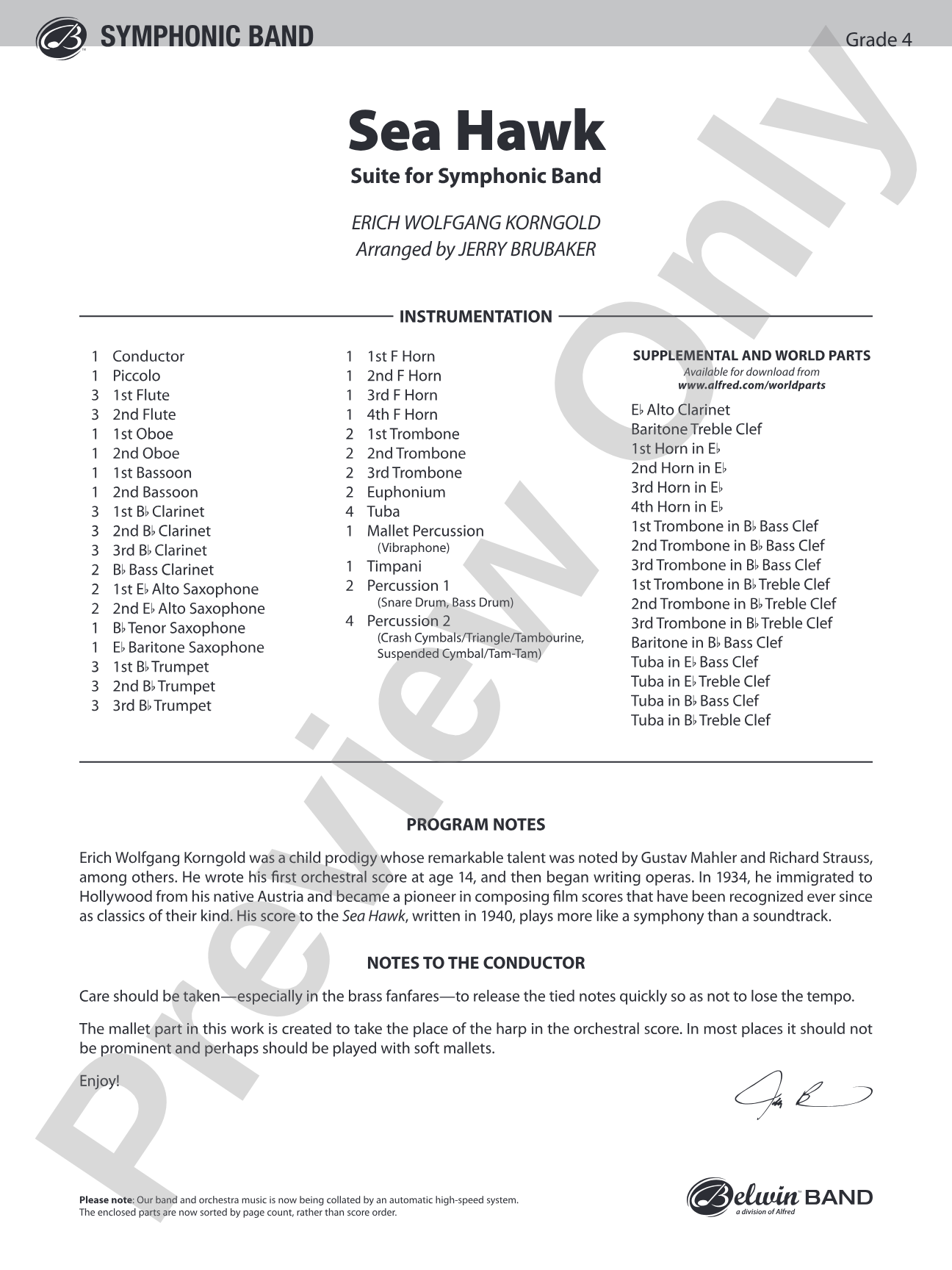 Sea Hawk: Concert Band Conductor Score & Parts