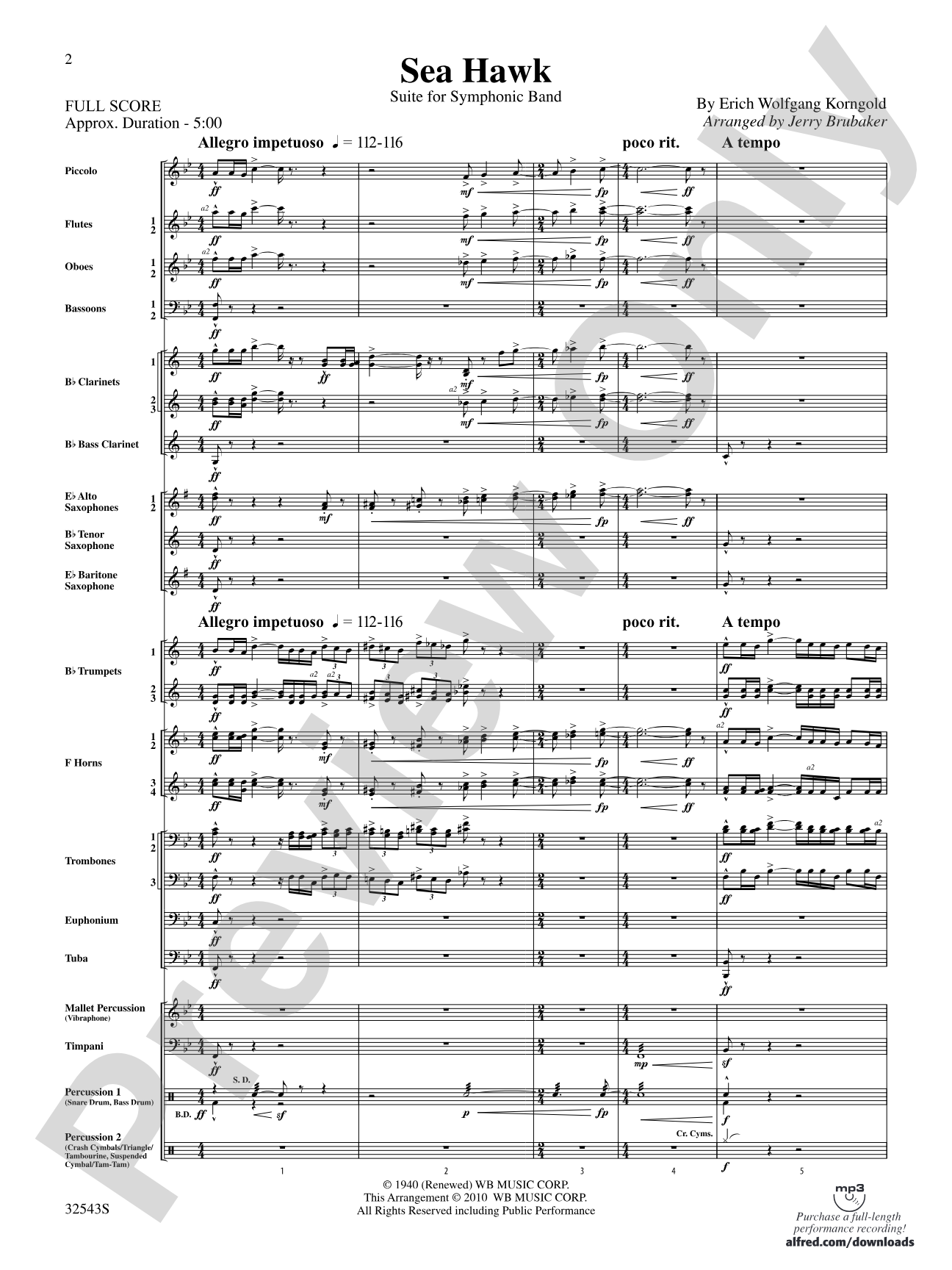 Sea Hawk: Concert Band Conductor Score & Parts