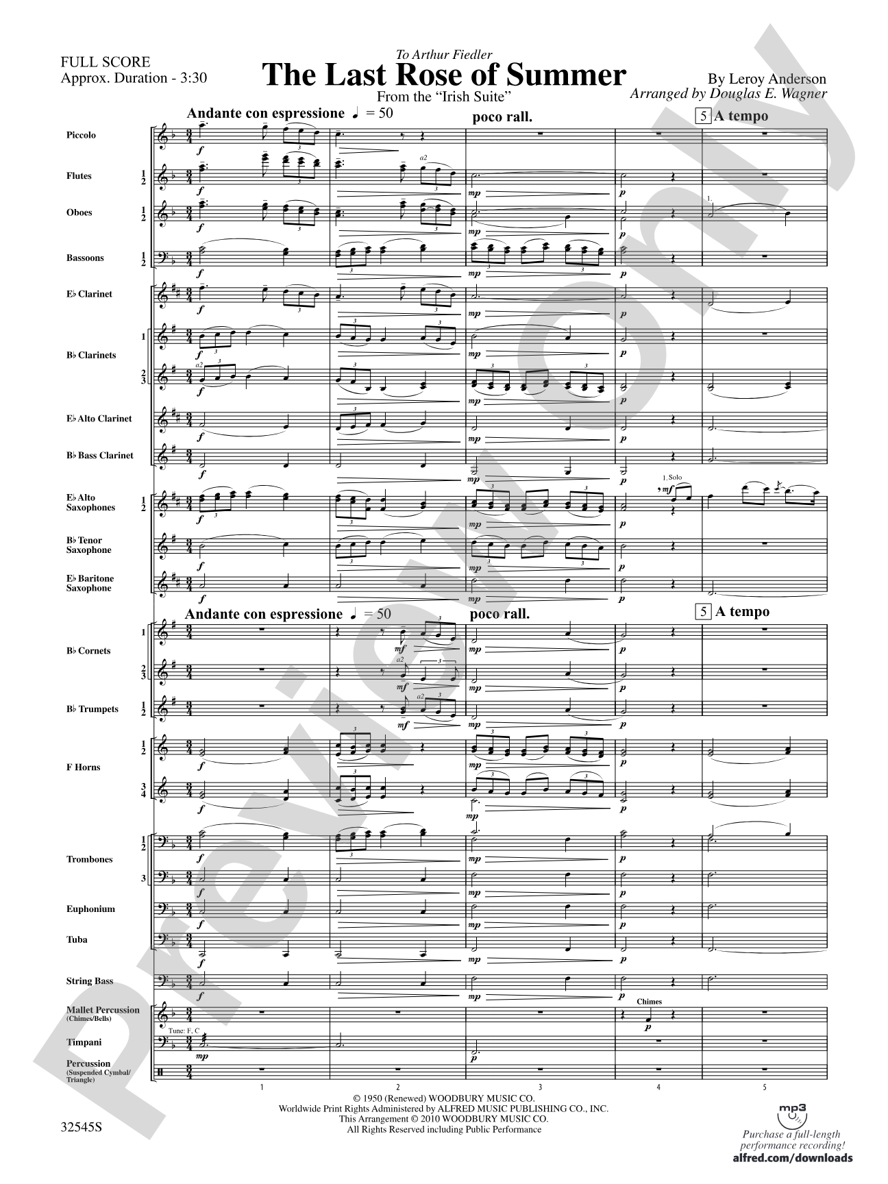 The Last Rose of Summer (from the Irish Suite): Concert Band Conductor Score & Parts