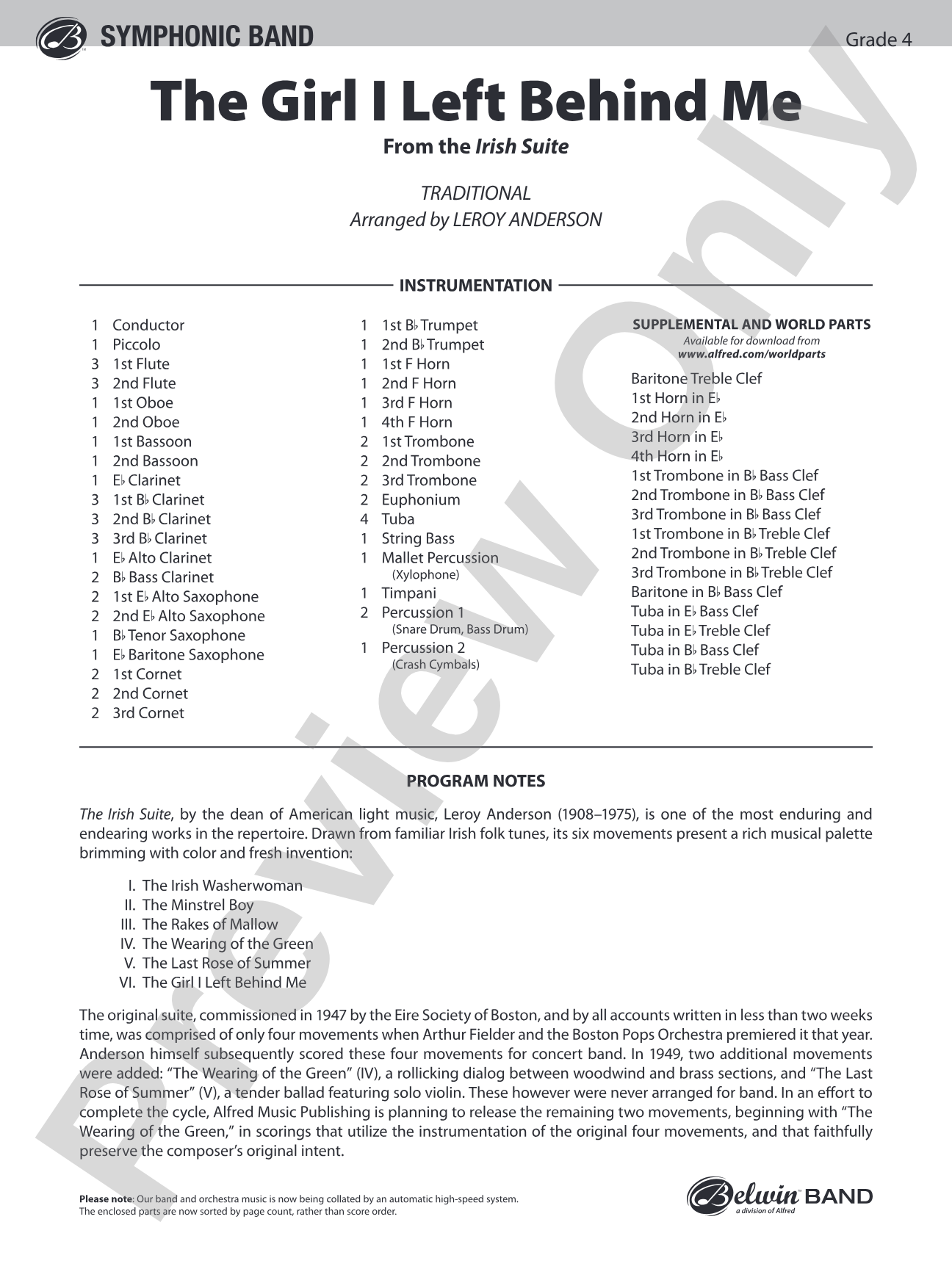 The Girl I Left Behind Me (from the Irish Suite): Concert Band Conductor Score & Parts