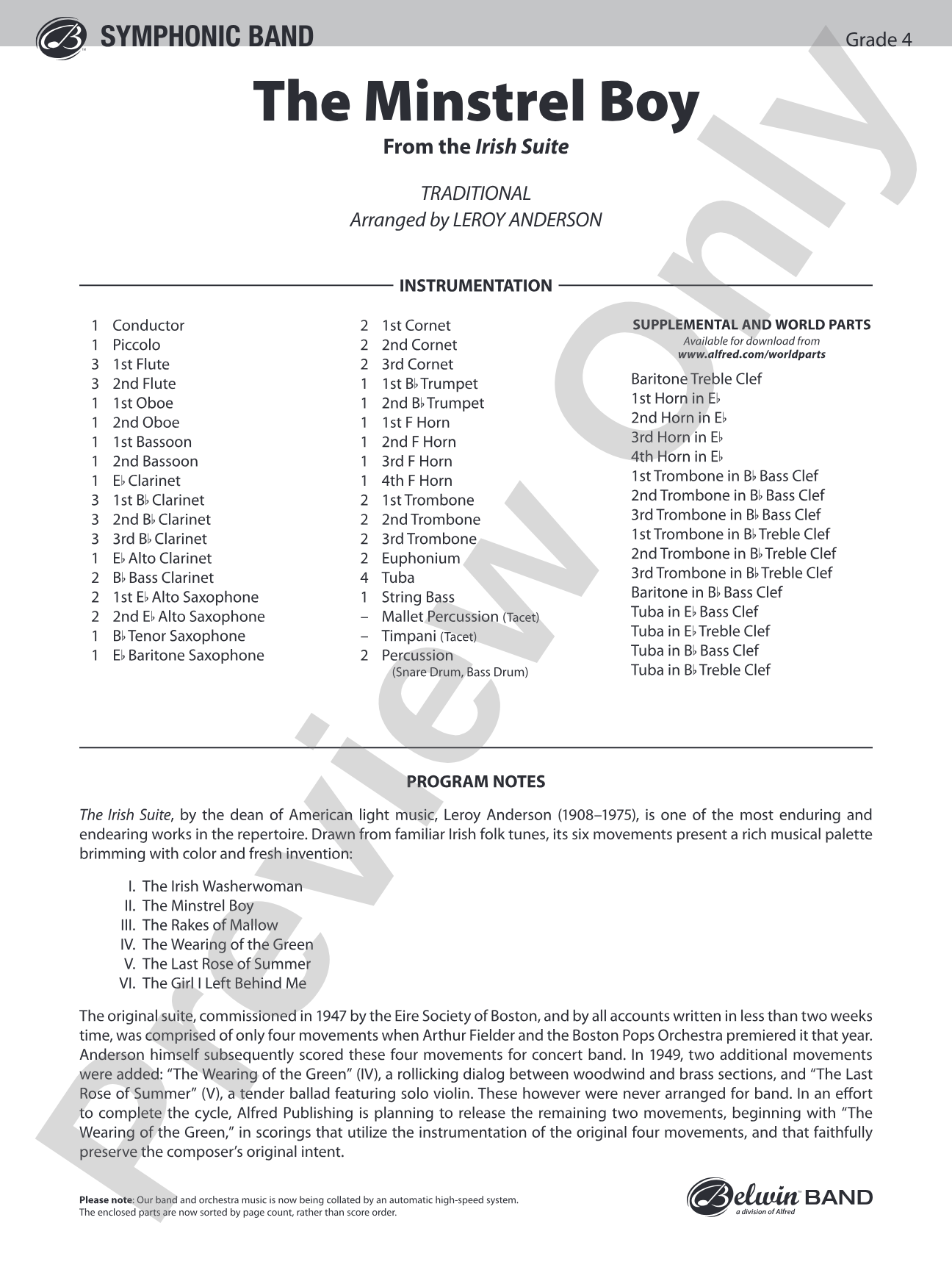 The Minstrel Boy (from the Irish Suite): Concert Band Conductor Score & Parts