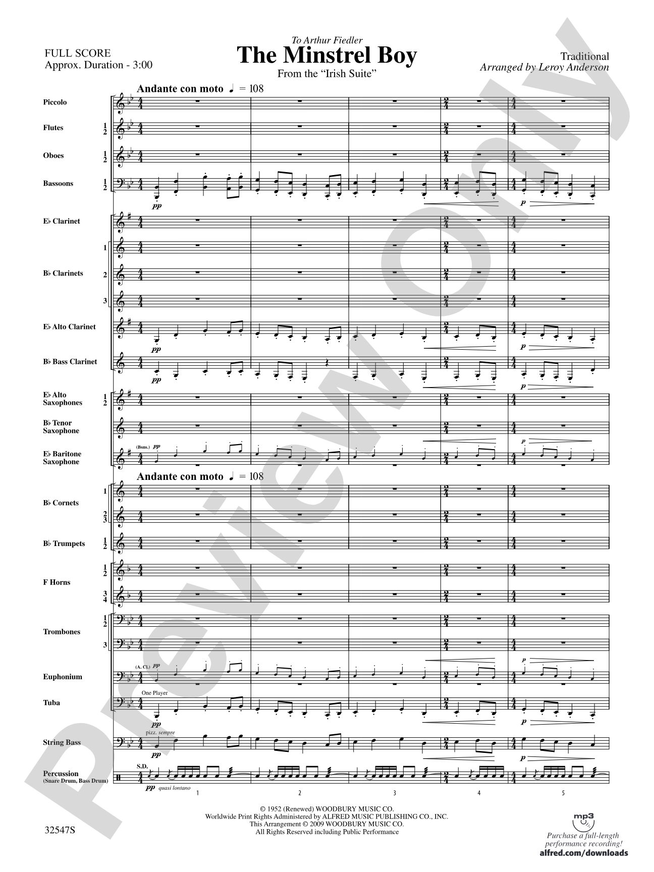 The Minstrel Boy (from the Irish Suite): Concert Band Conductor Score & Parts