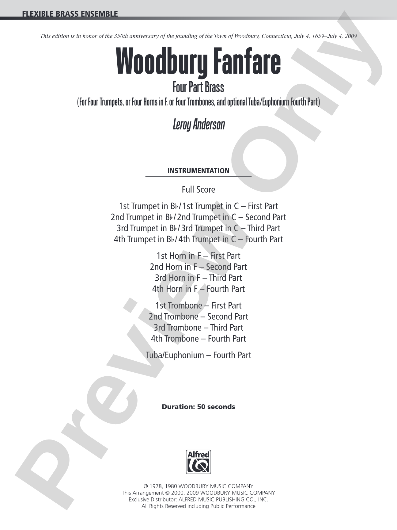 Woodbury Fanfare: Brass Quartet Score & Parts