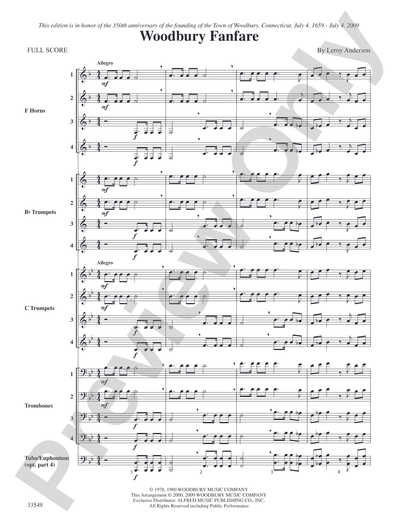 Woodbury Fanfare: Brass Quartet Score & Parts