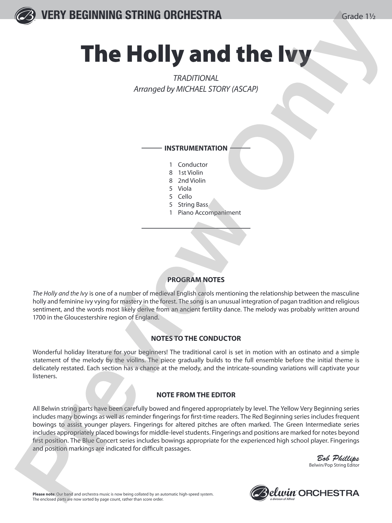 The Holly and the Ivy: String Orchestra Conductor Score & Parts